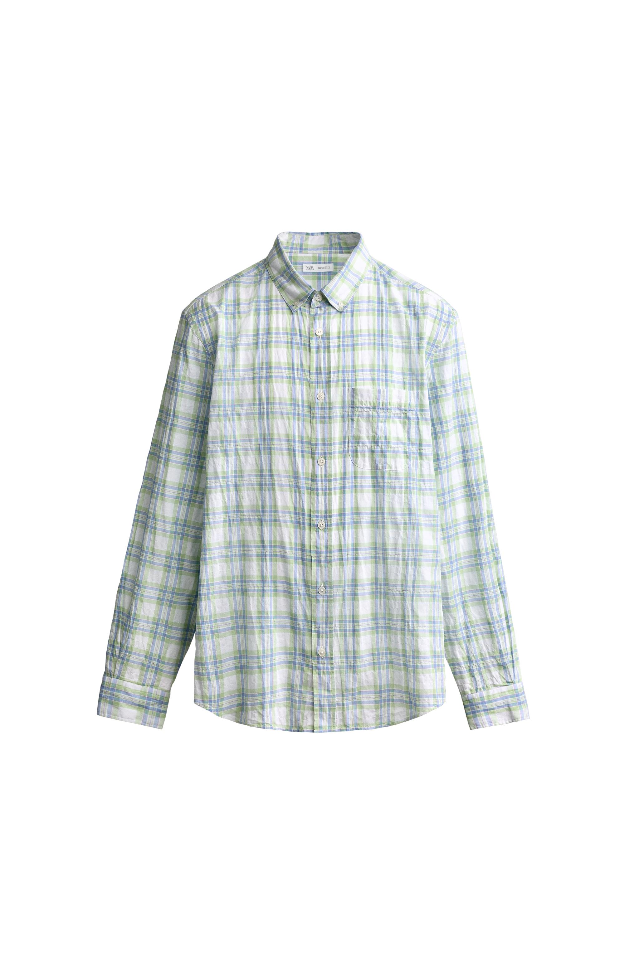 Рубашка классического кроя в клетку с эффектом заутюженных складок — ZARA