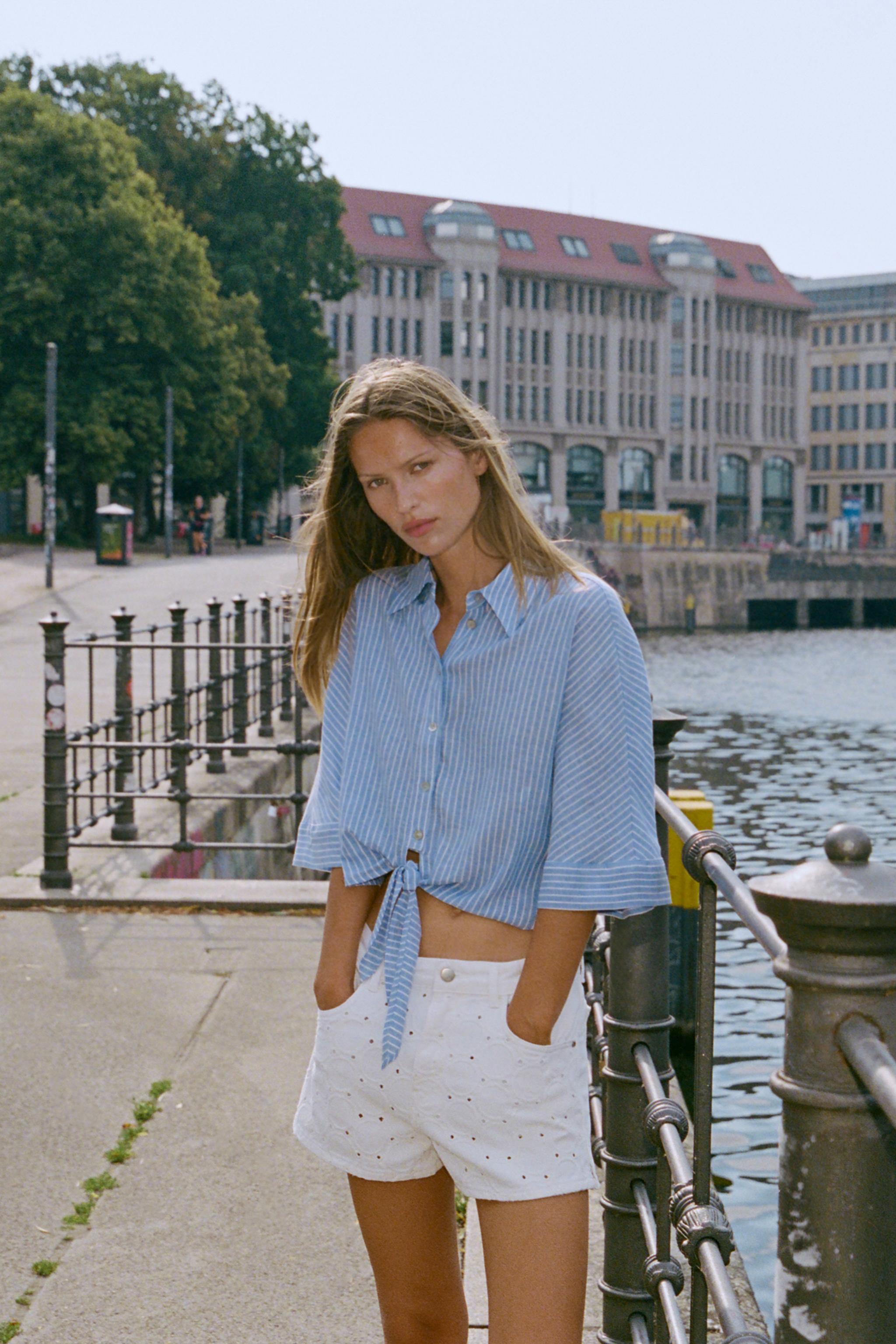 Шорты Z1975 со средней посадкой с перфорацией и вышивкой — ZARA