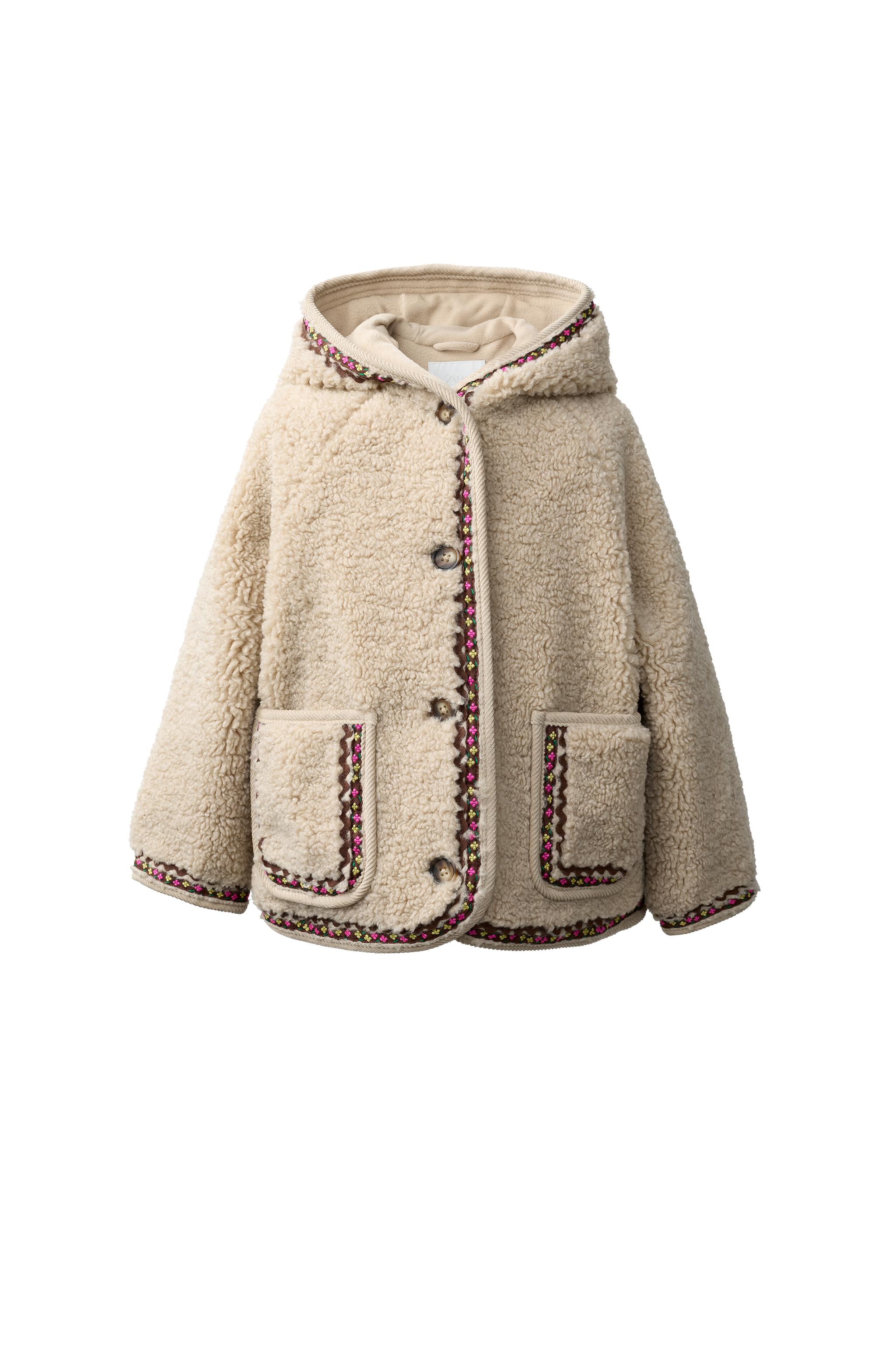 FAUX SHEARLING JACKET WITH HOODIE AND RIC-RAC TRIM — ZARA