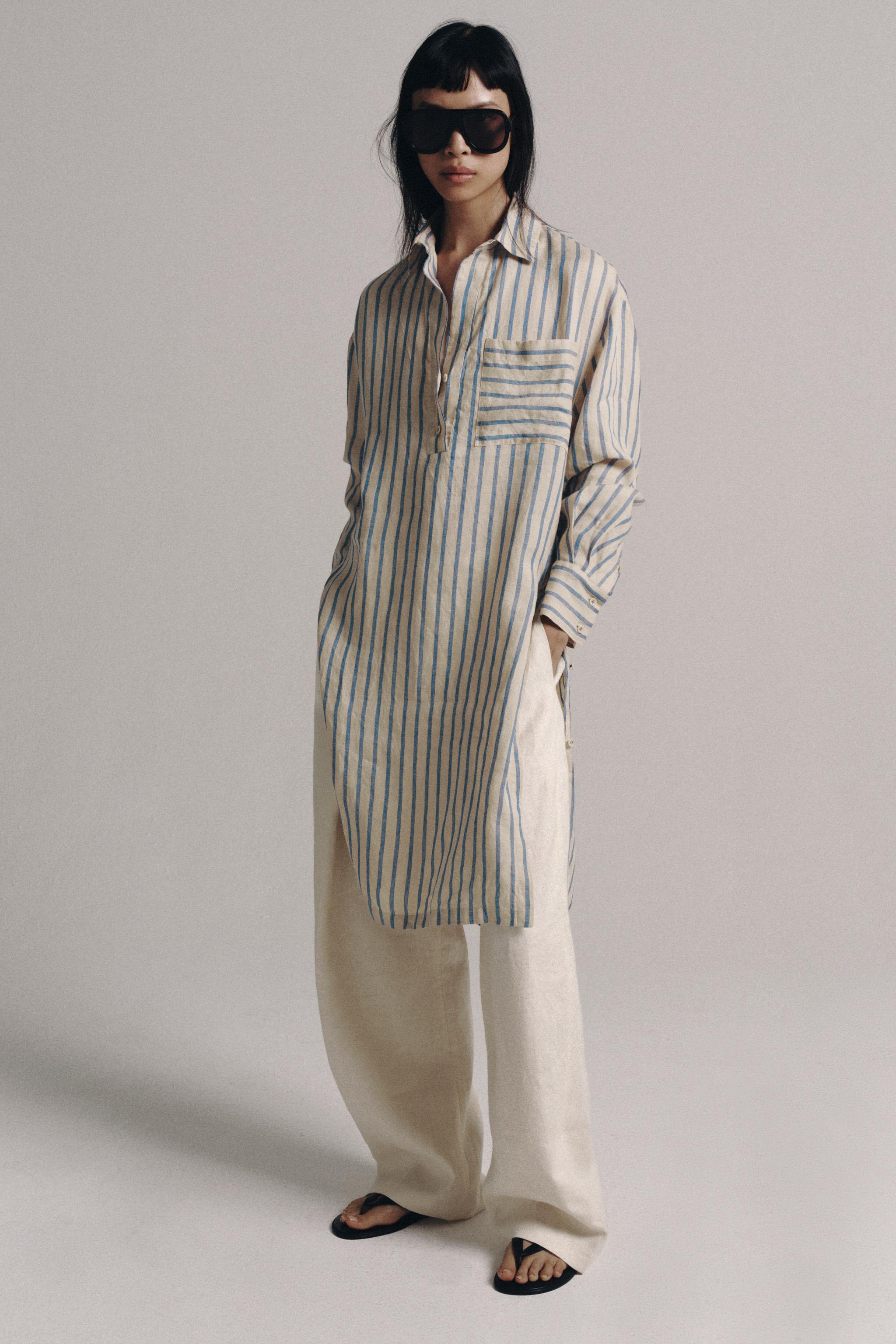 Брюки со складками из 100% льна ZW COLLECTION — ZARA
