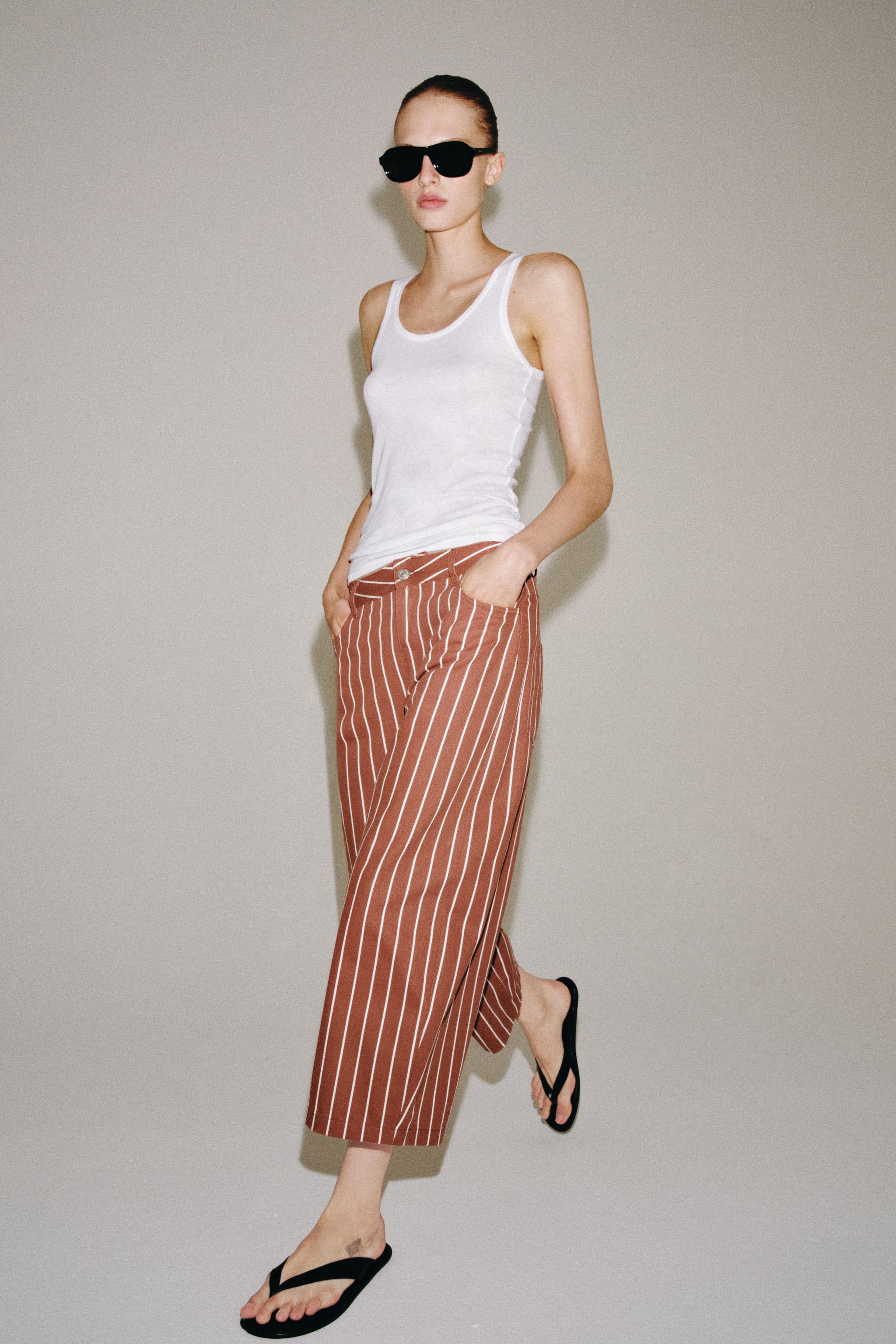 Брюки ZW COLLECTION укороченного кроя в полоску — ZARA