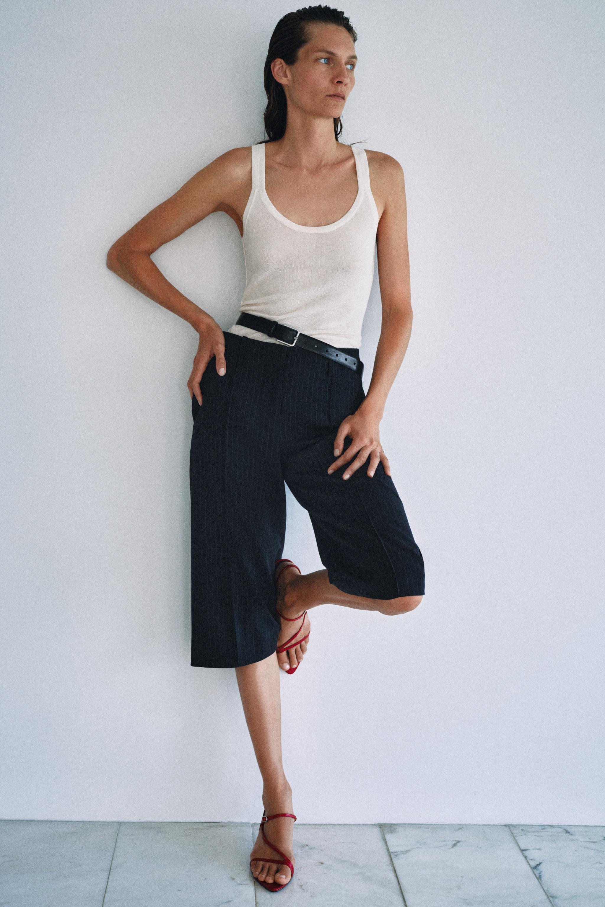 Бермуды ZW COLLECTION с прямыми штанинами в складку — ZARA