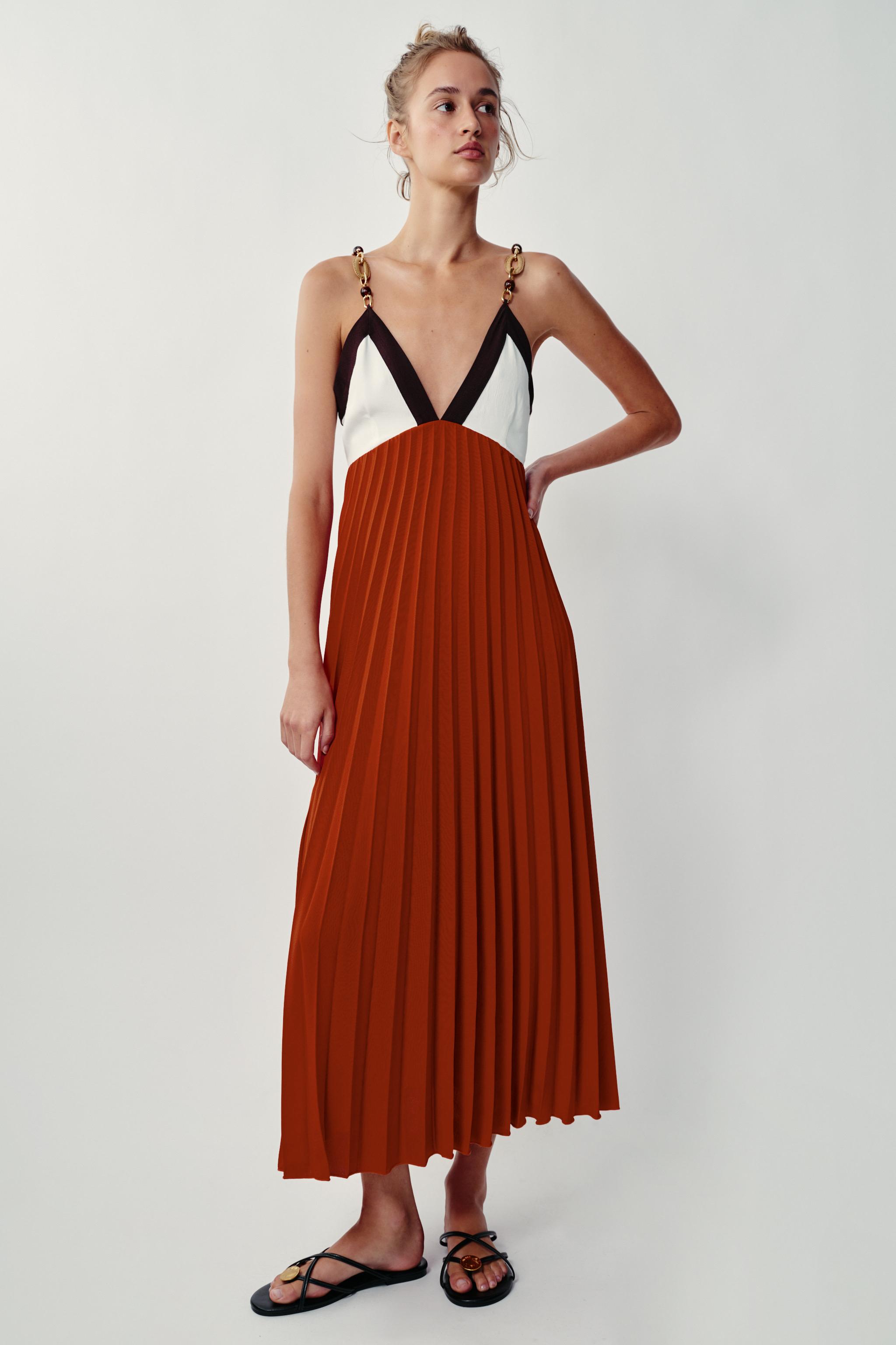 Миди-платье в складку с бисером — ZARA