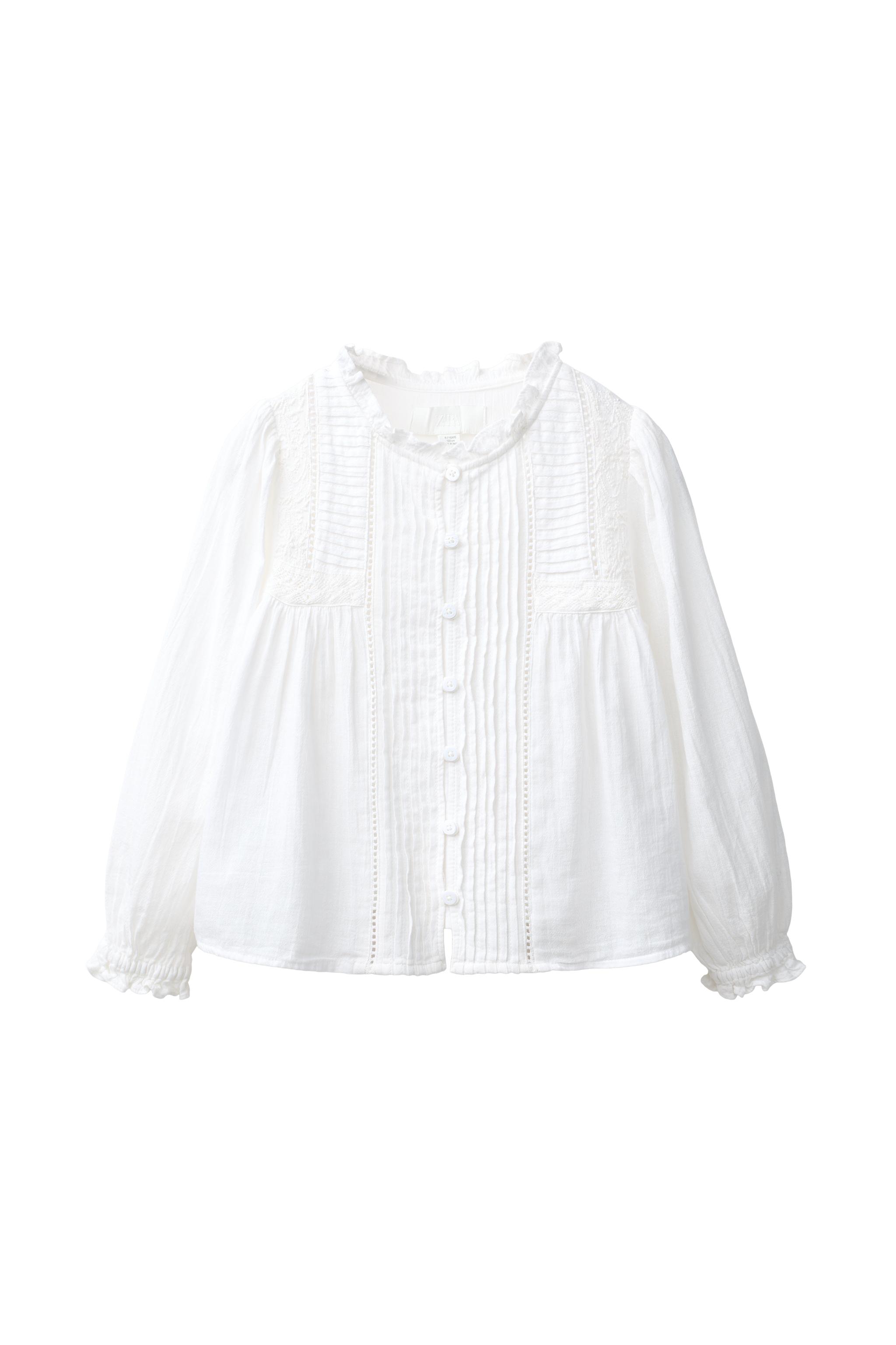 Рубашка с романтичной вышивкой и сборками — ZARA