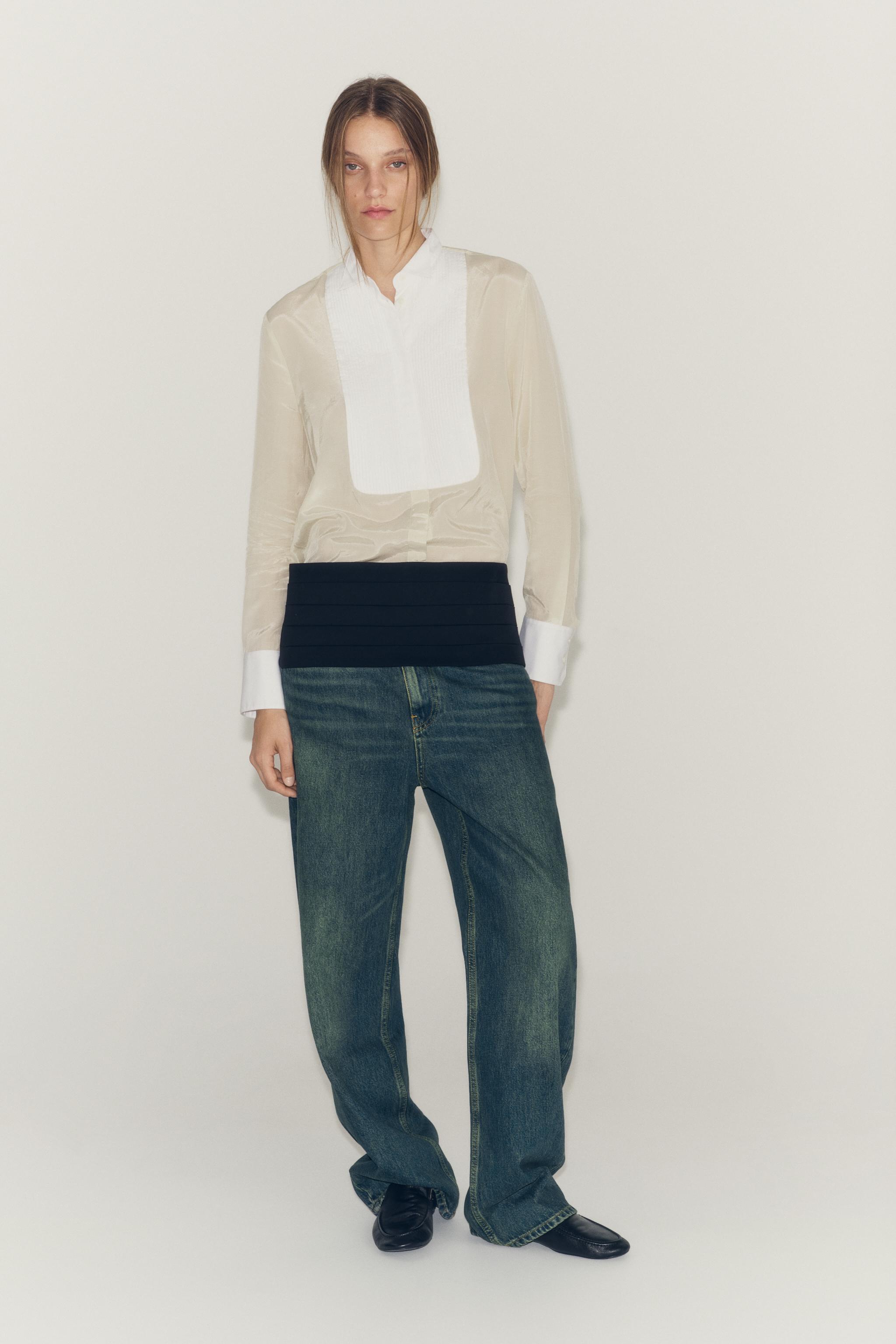 РУБАШКА С КОНТРАСТНОЙ МАНИШКОЙ ZW COLLECTION — ZARA