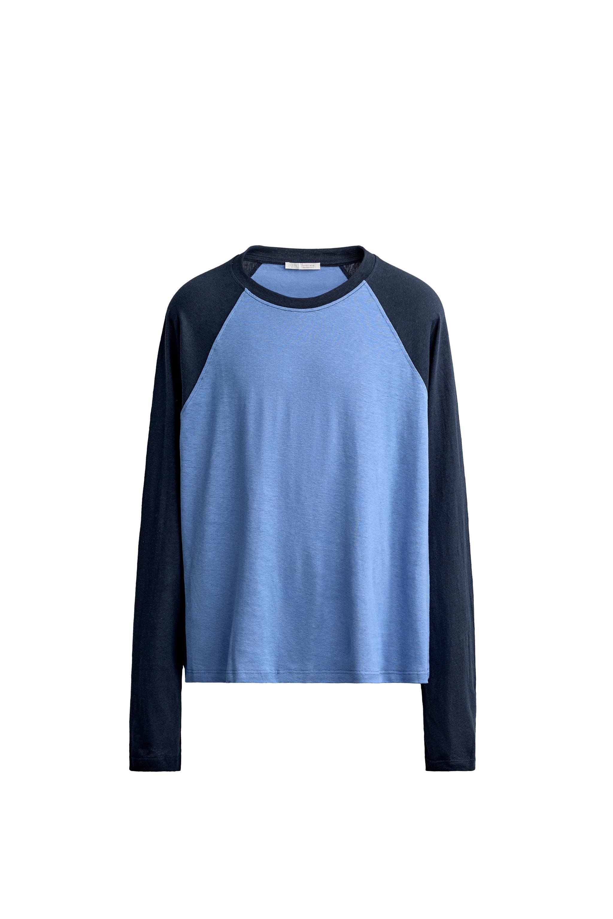 Футболка из смесового хлопка и льна в стиле колор-блок — ZARA
