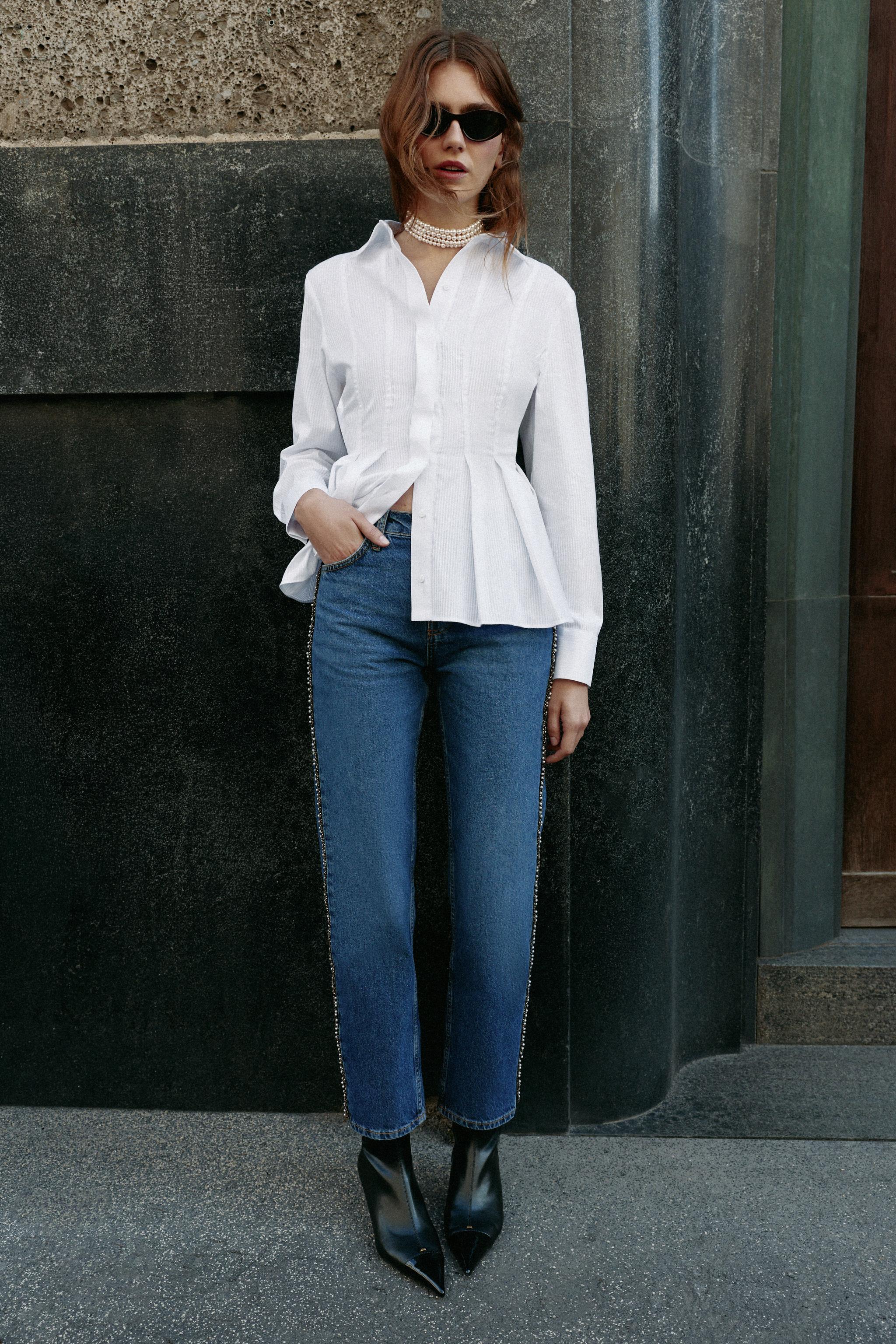 ДЖИНСЫ Z1975 SLIM STRAIGHT СО СРЕДНЕЙ ПОСАДКОЙ И ЖЕМЧУГОМ — ZARA