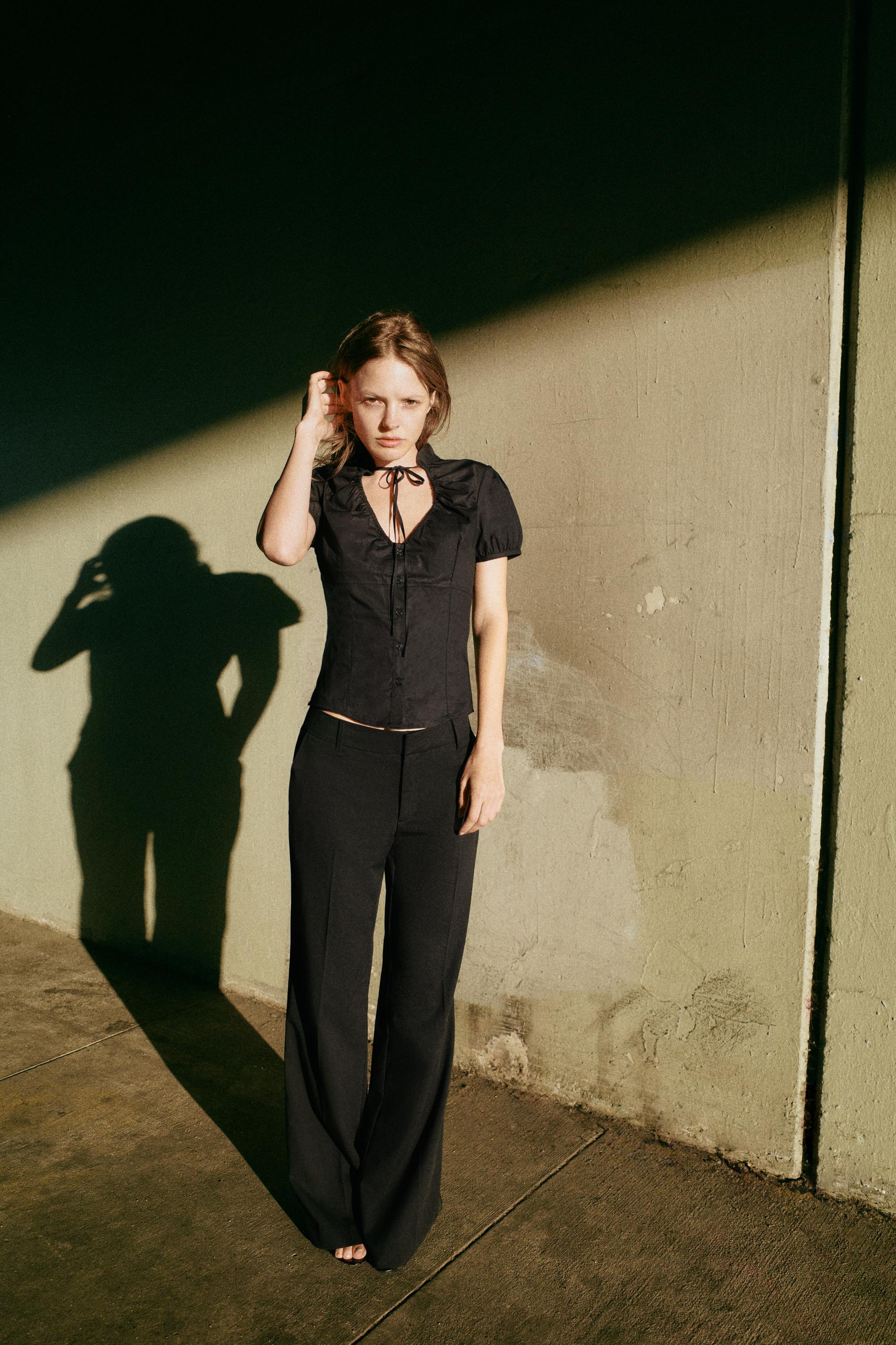 Топ с завязками из поплина — ZARA