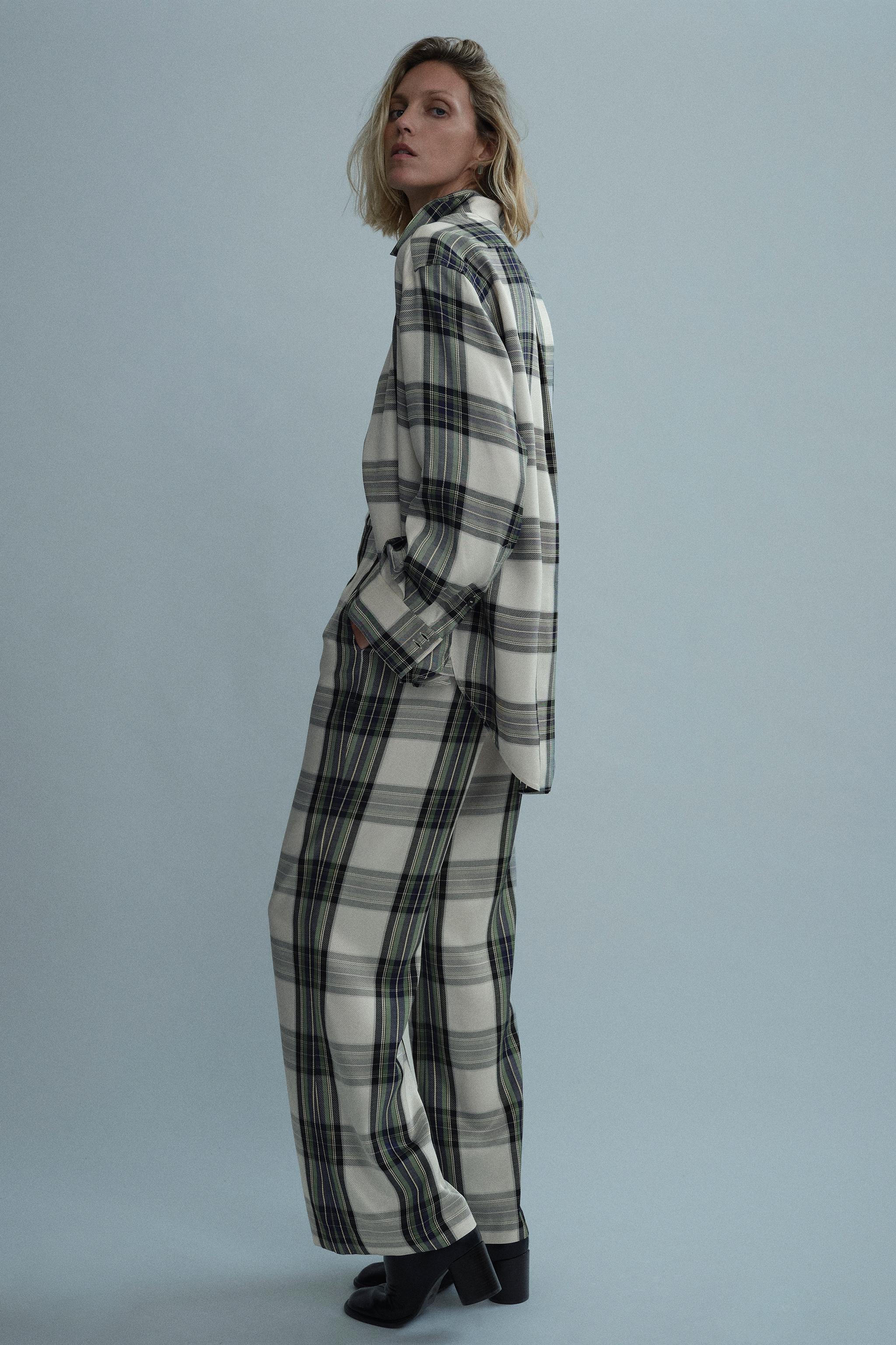 Брюки ZW COLLECTION из струящейся ткани в клетку — ZARA