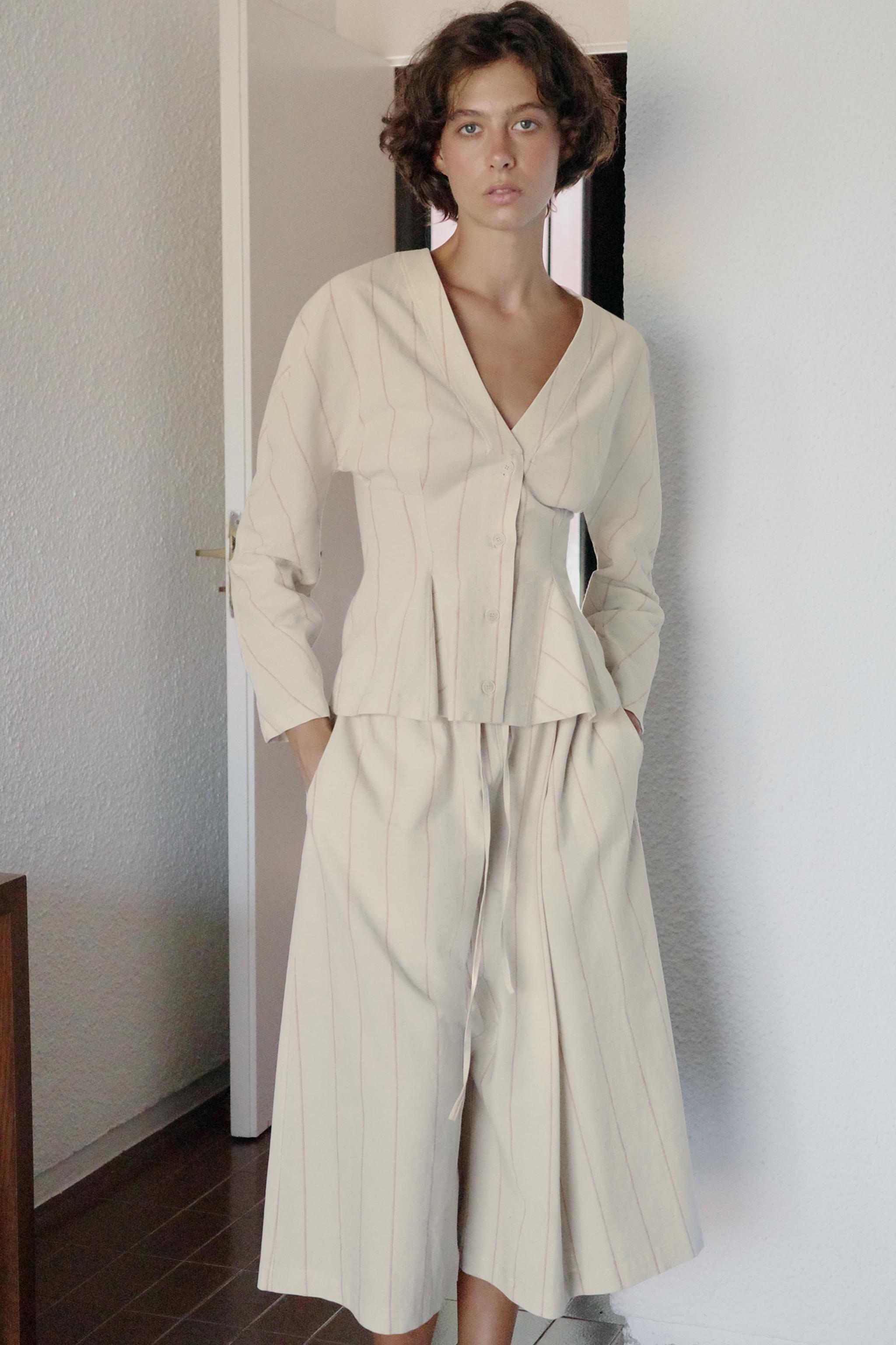 БРЮКИ-КЮЛОТЫ ИЗ СМЕСОВОГО ЛЬНА В ПОЛОСКУ — ZARA