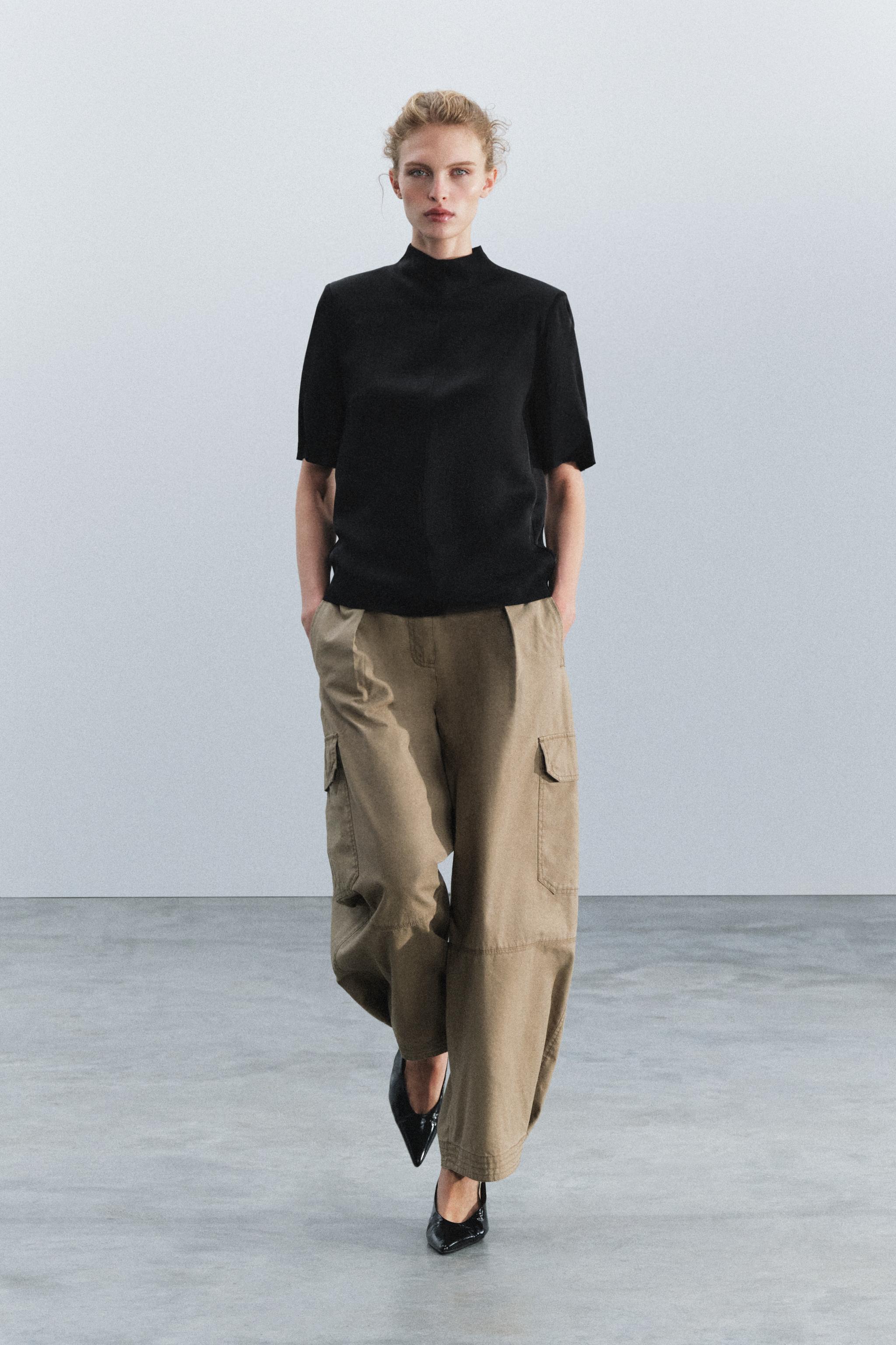 Топ из атласа с подплечниками ZW COLLECTION — ZARA