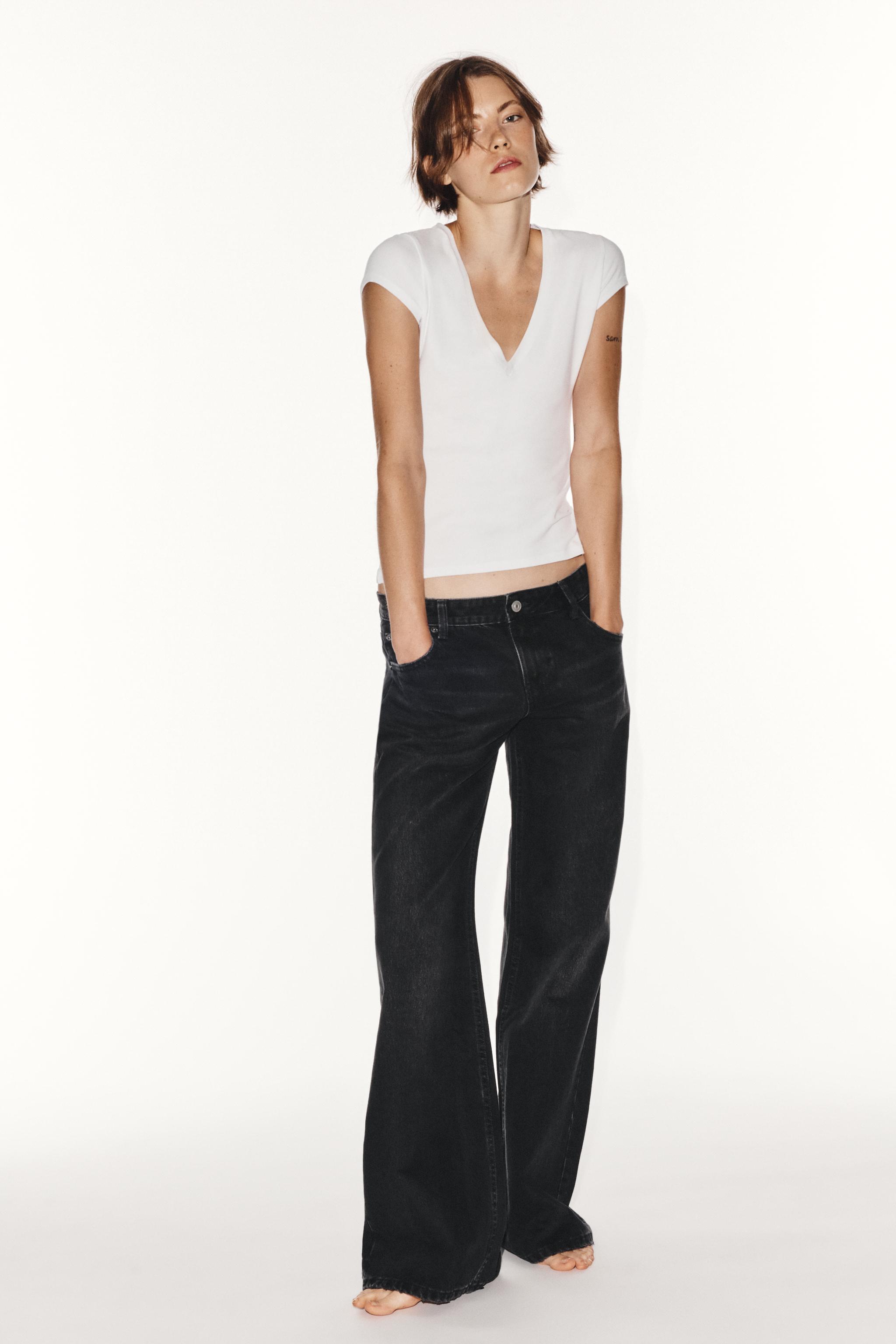 Джинсы с низкой посадкой, широкими штанинами и потёртостями — ZARA
