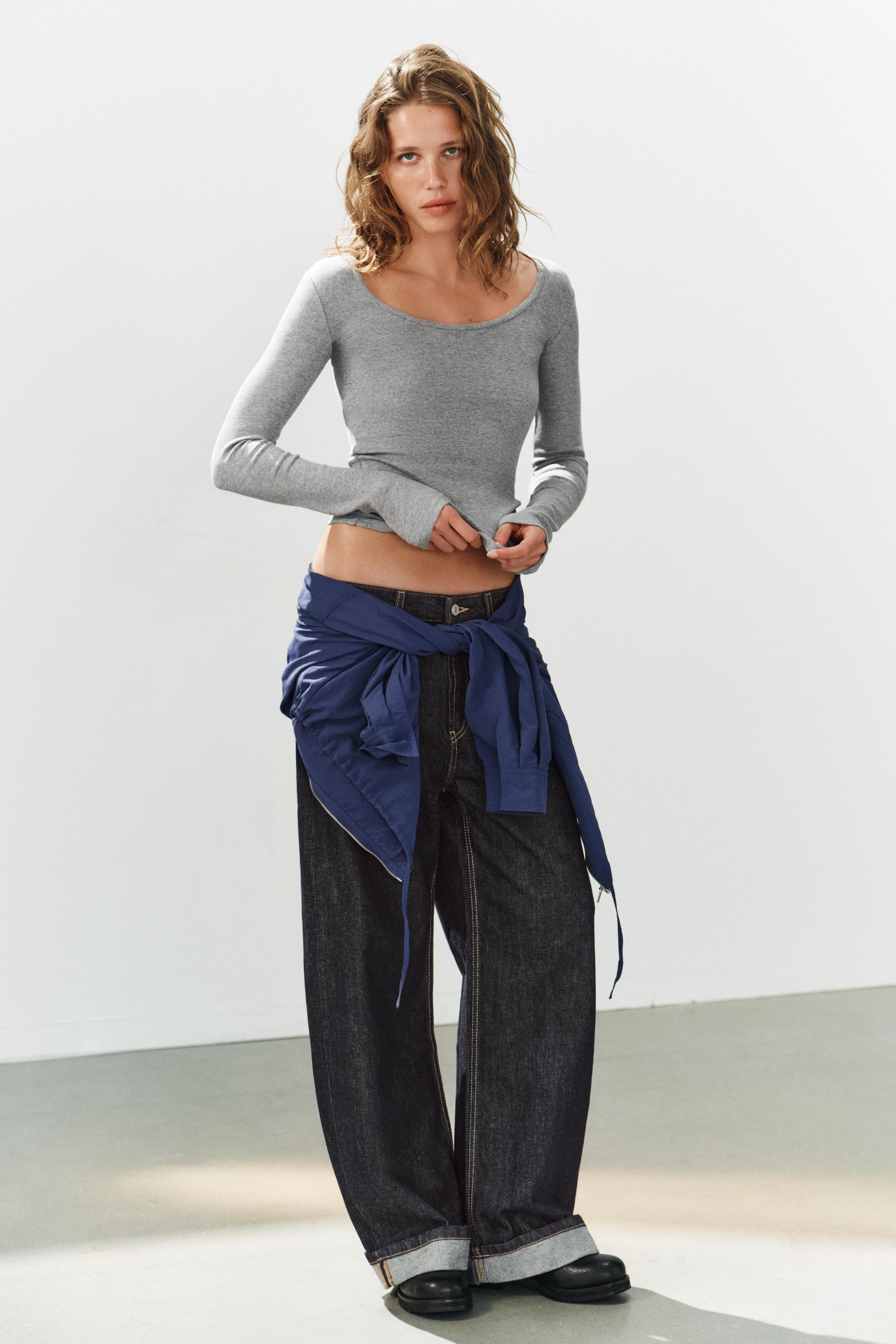 Футболка с круглым вырезом из рубчатой ткани — ZARA
