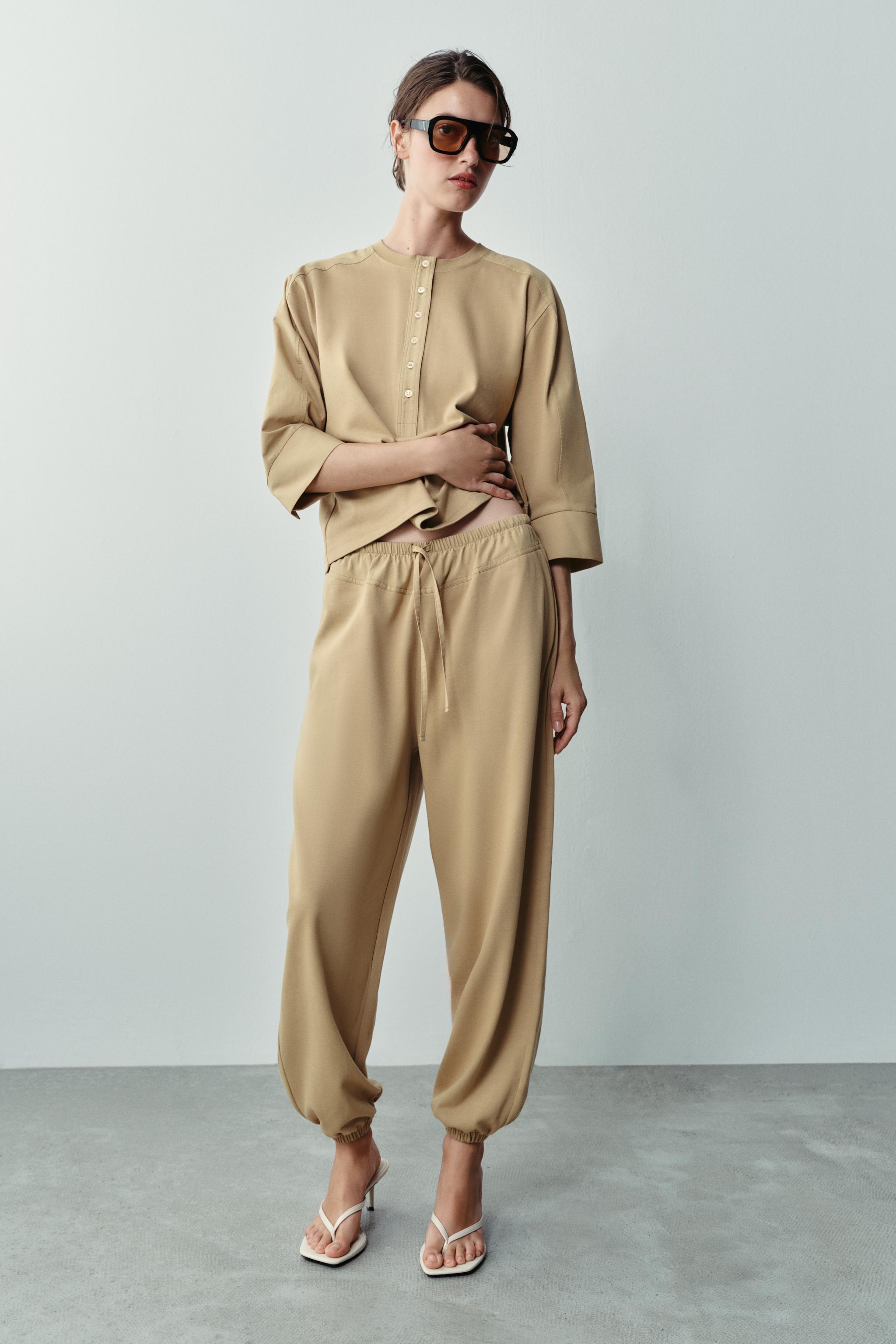 Брюки-джоггеры комбинированные — ZARA