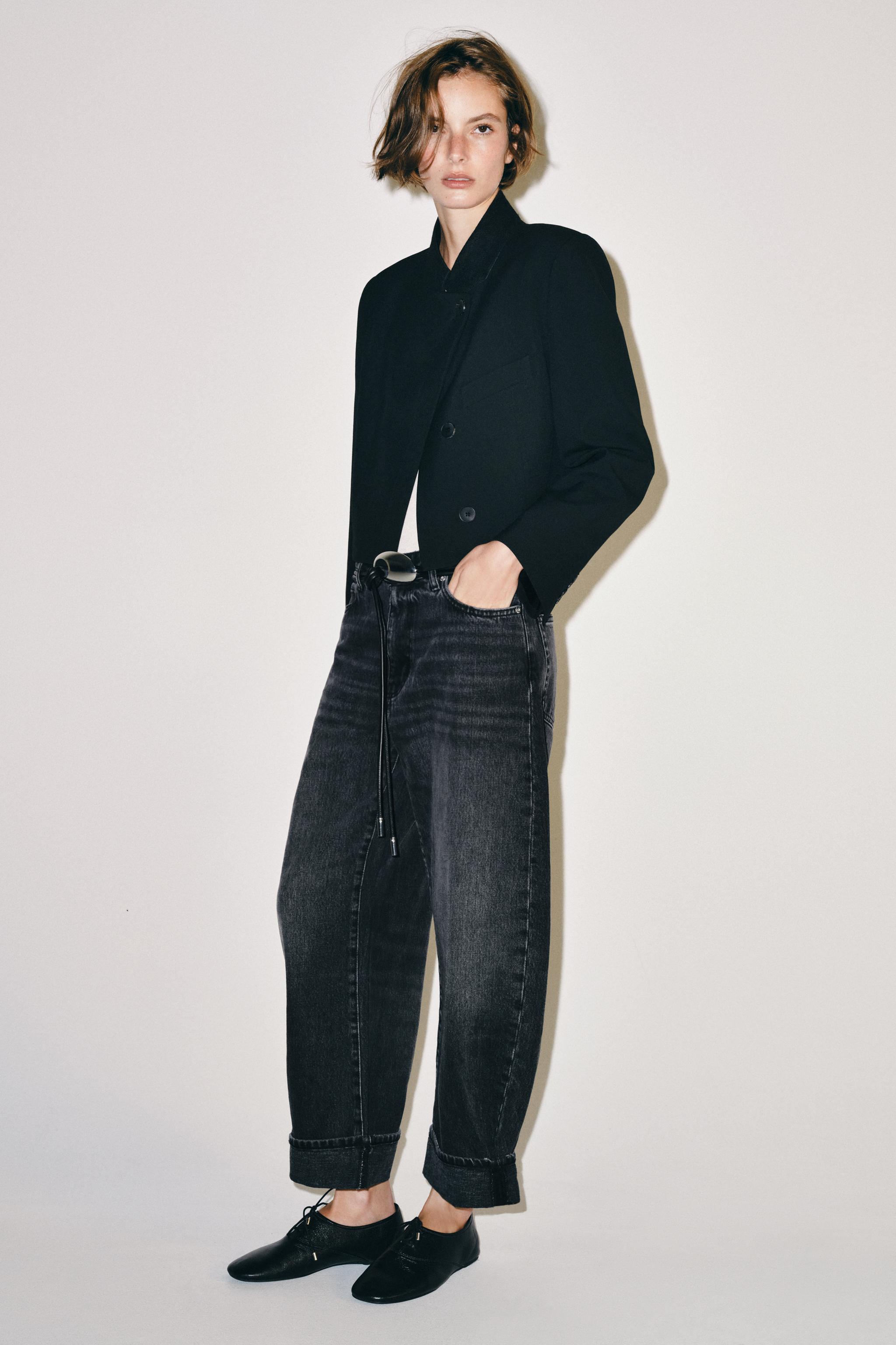 Джинсы ZW COLLECTION со средней посадкой, силуэта "баллон", с отворотами — ZARA