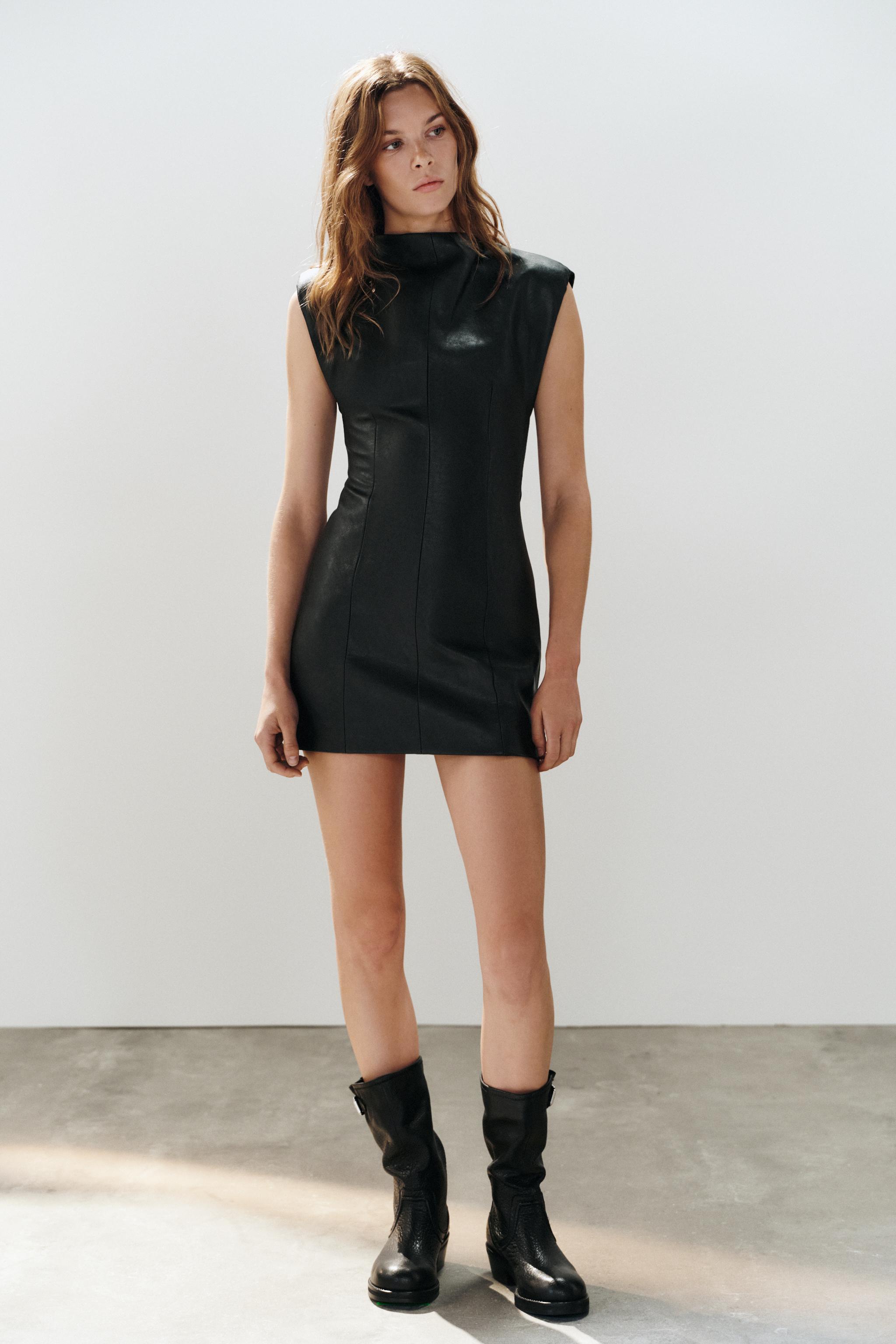 LEATHER EFFECT SHORT DRESS WITH SHOULDER PADS — ZARA