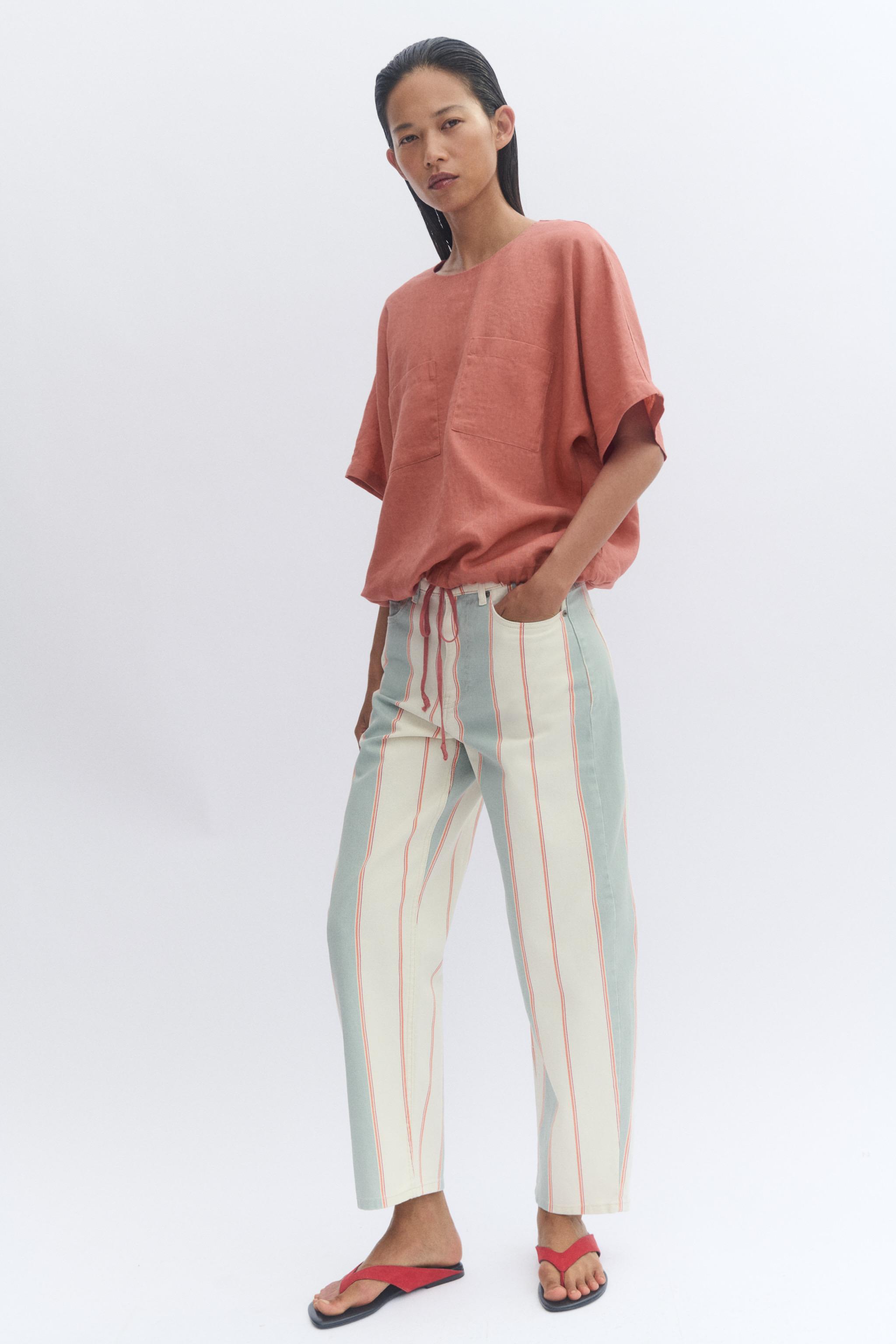 ЗАУЖЕННЫЕ ДЖИНСЫ В ПОЛОСКУ СО СРЕДНЕЙ ПОСАДКОЙ — ZW COLLECTION — ZARA