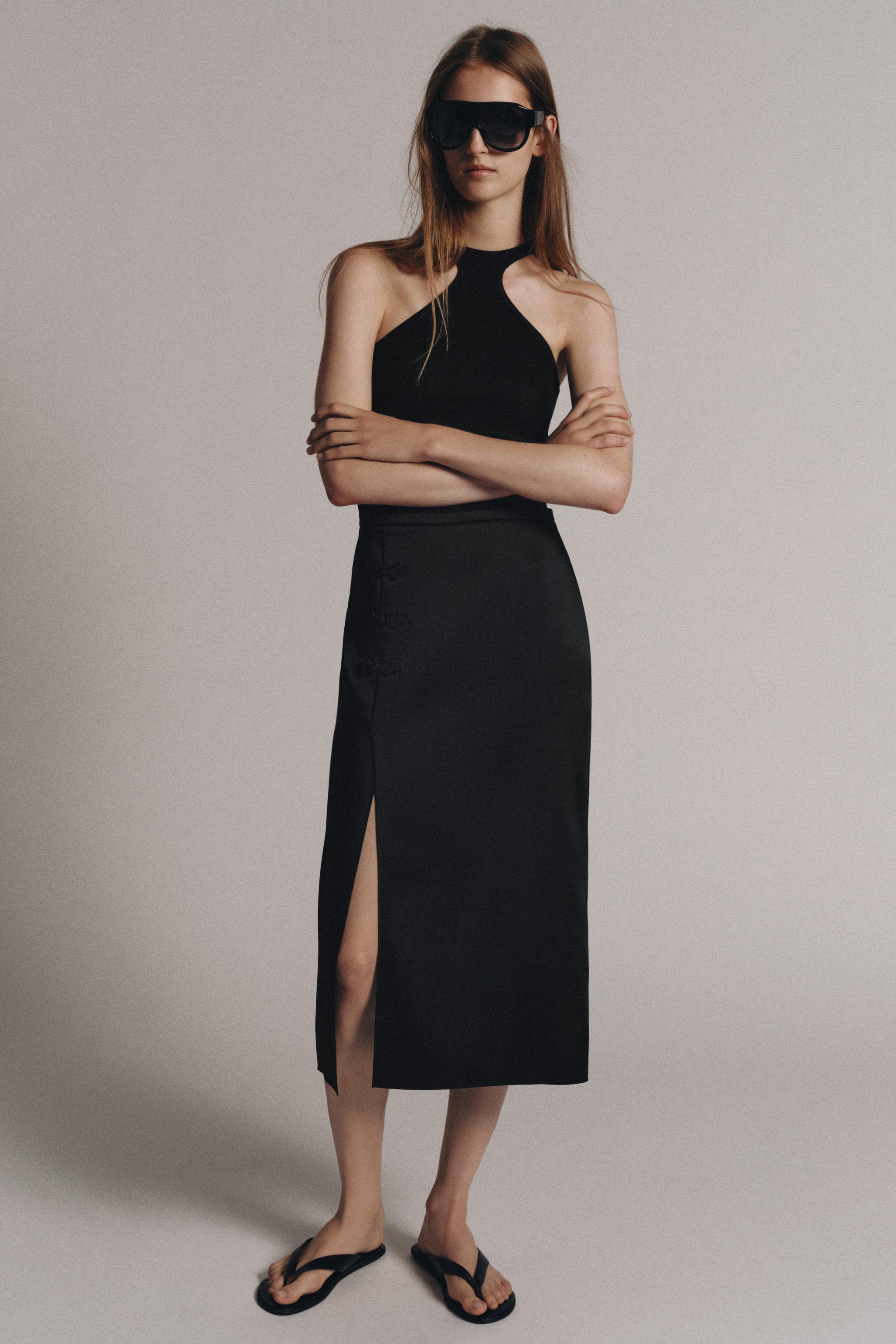 Юбка ZW COLLECTION из сатина с застёжкой-лягушкой — ZARA