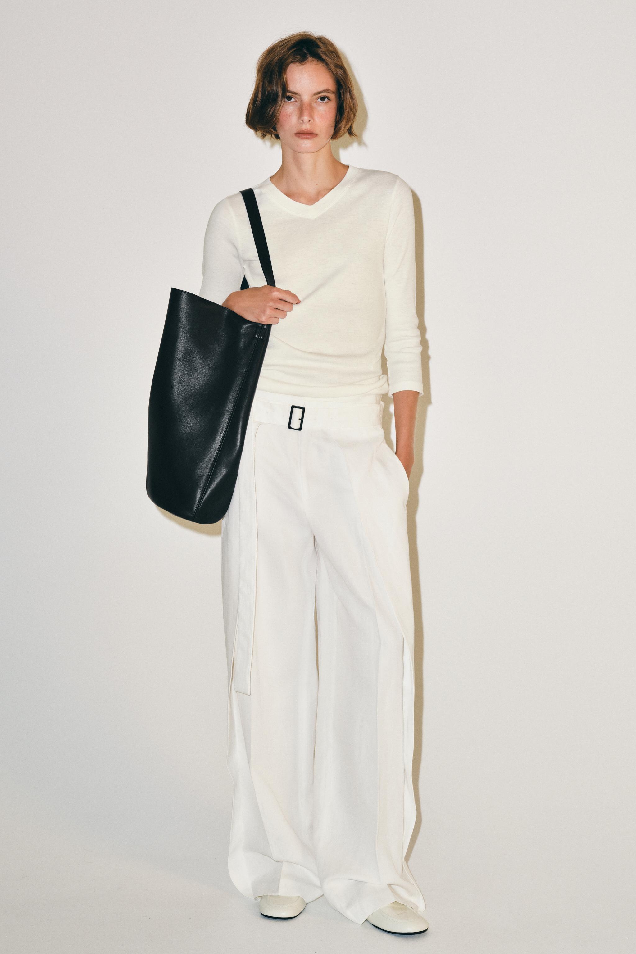 Брюки ZW COLLECTION с поясом и складками — ZARA