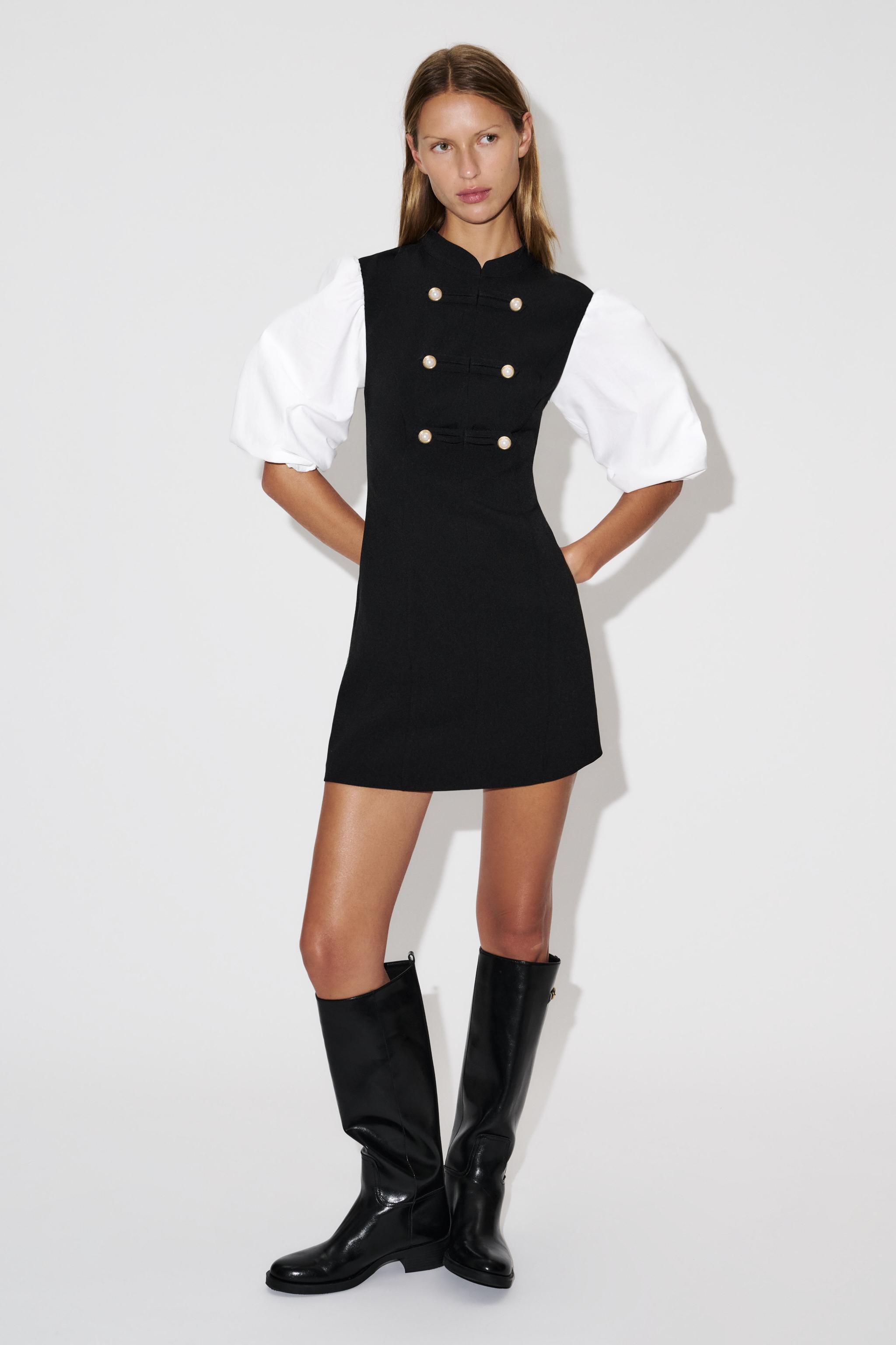 Платье с контрастными искусственными жемчужинами — ZARA