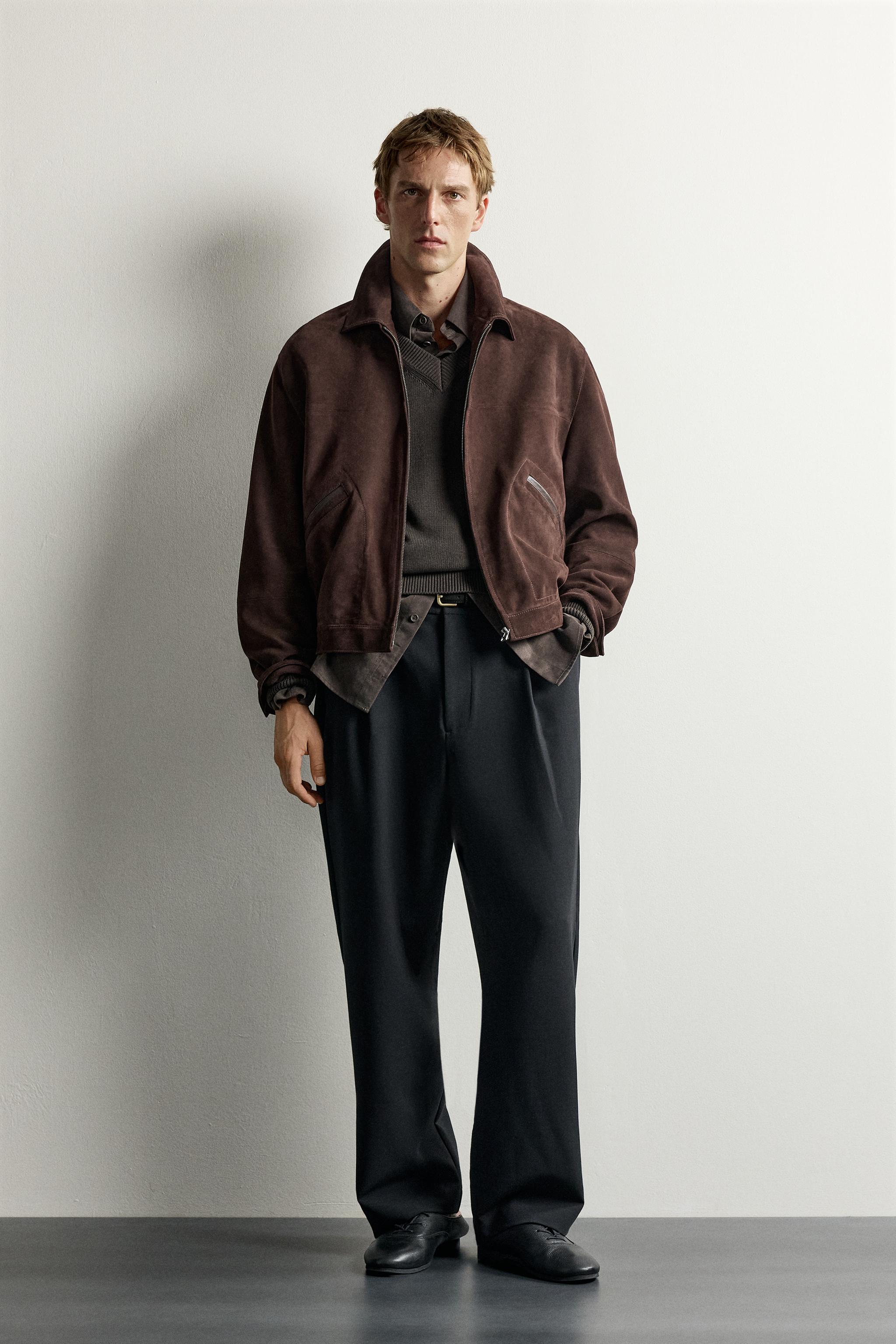 Куртка свободного кроя из кожи с эффектом замши — ZARA