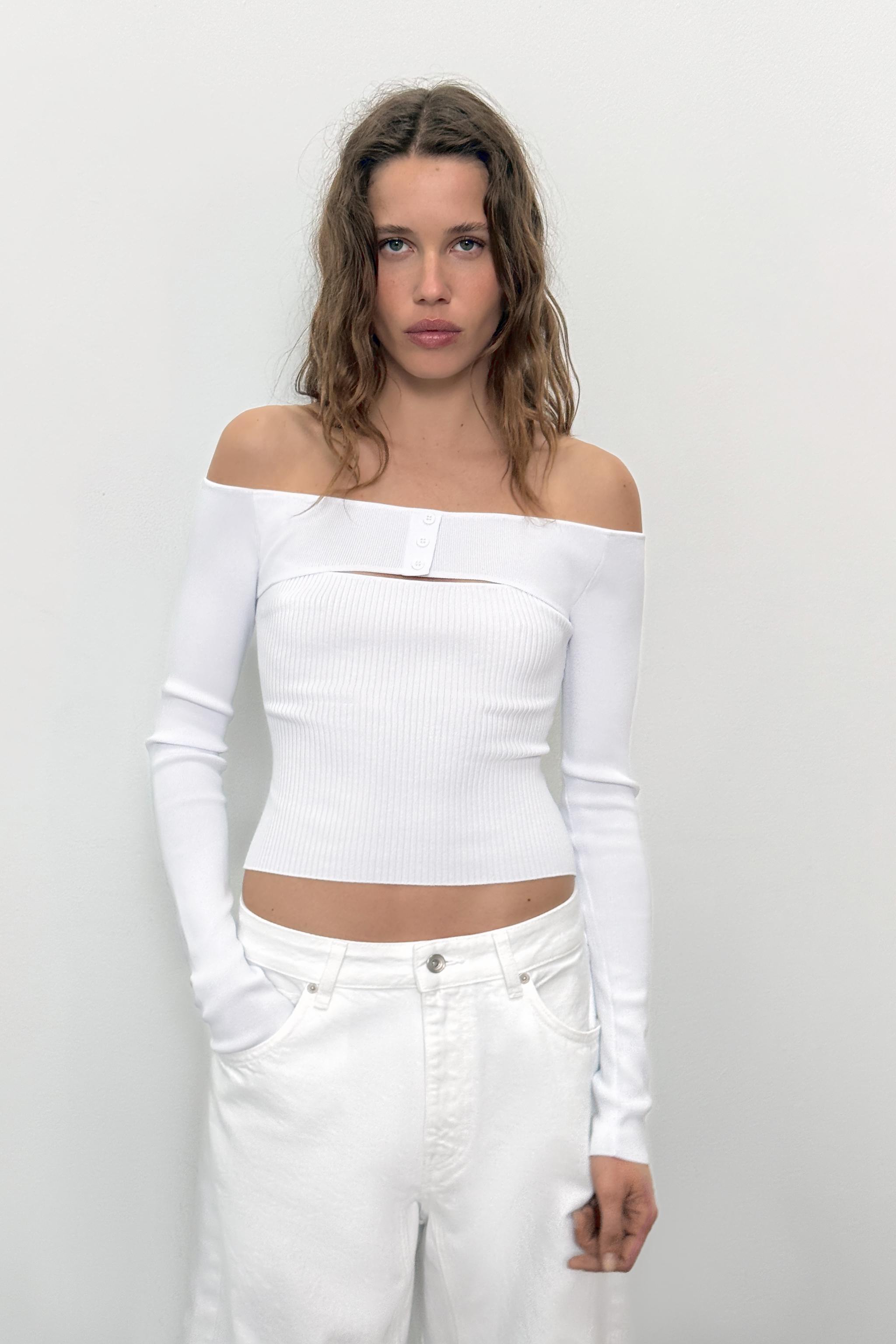 Облегающего кроя топ вяжущий с вырезами — ZARA