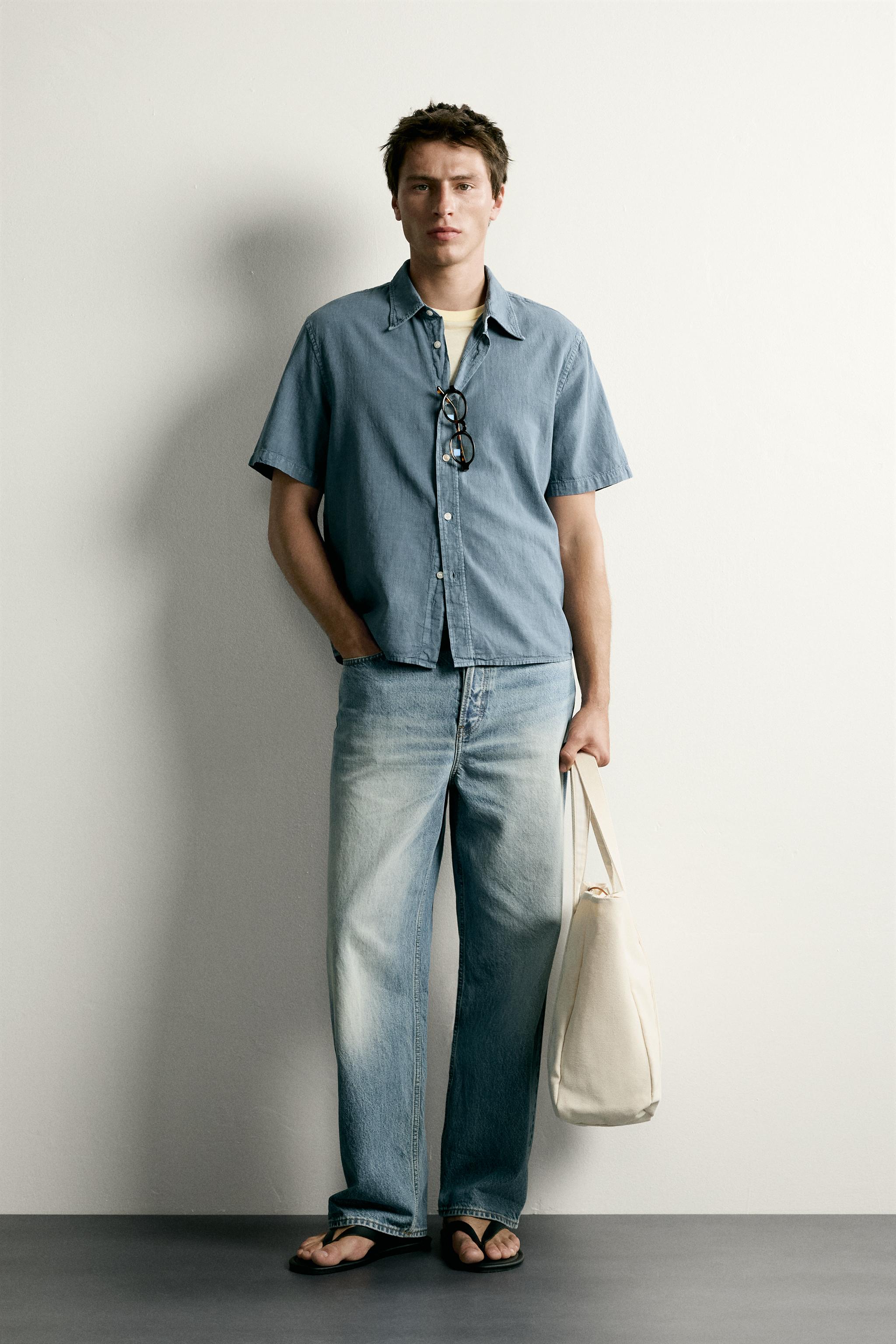 Рубашка классического кроя из хлопка и льна — ZARA