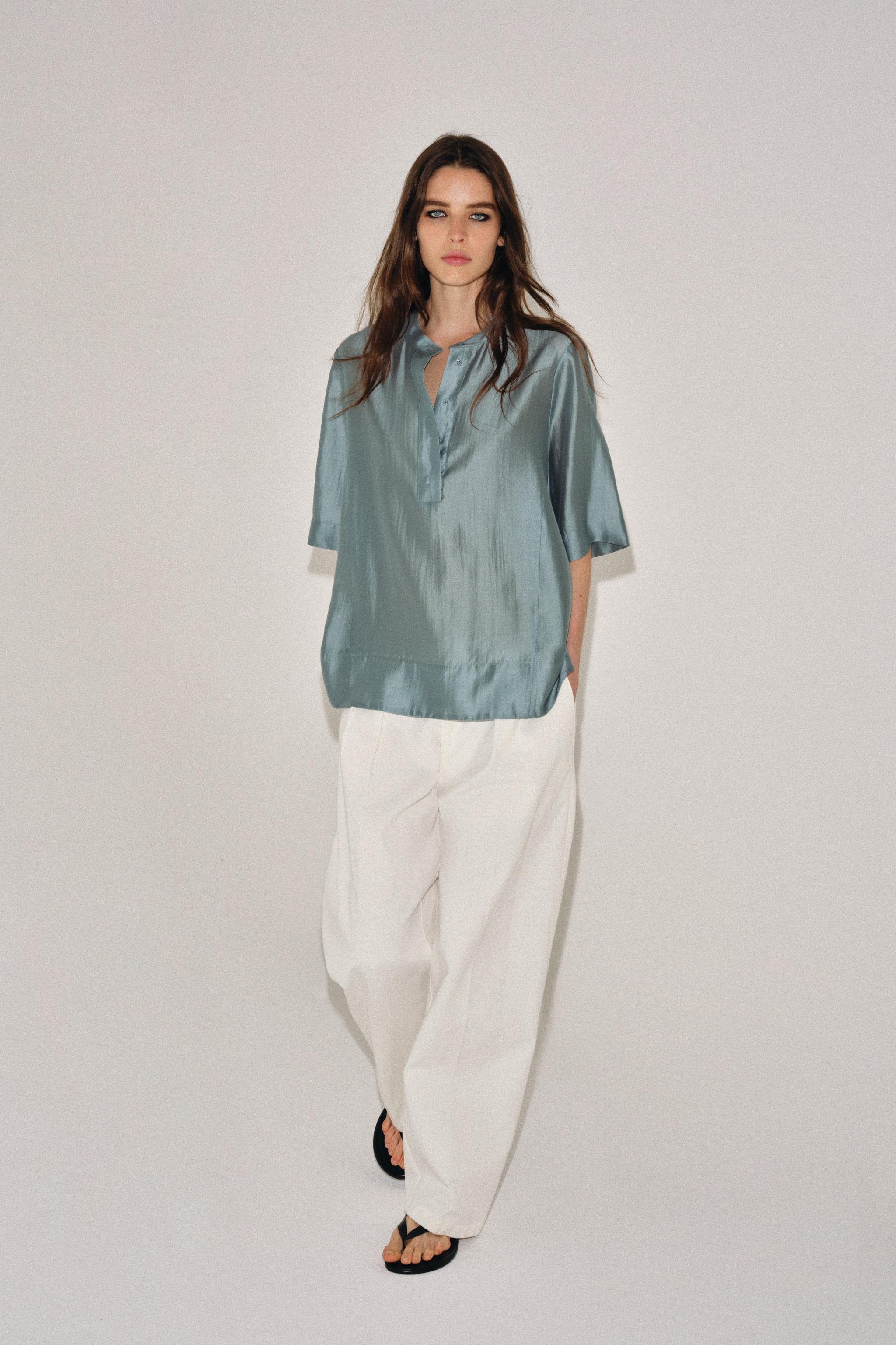 Блуза ZW COLLECTION струящаяся с коротким рукавом — ZARA
