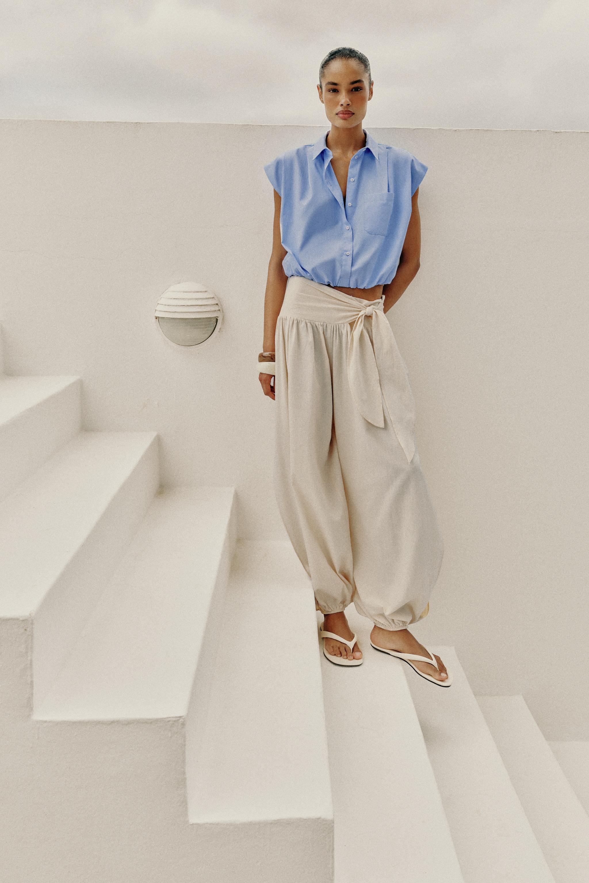 УКОРОЧЕННАЯ РУБАШКА С РУКАВАМИ-БУФФАМИ — ZARA