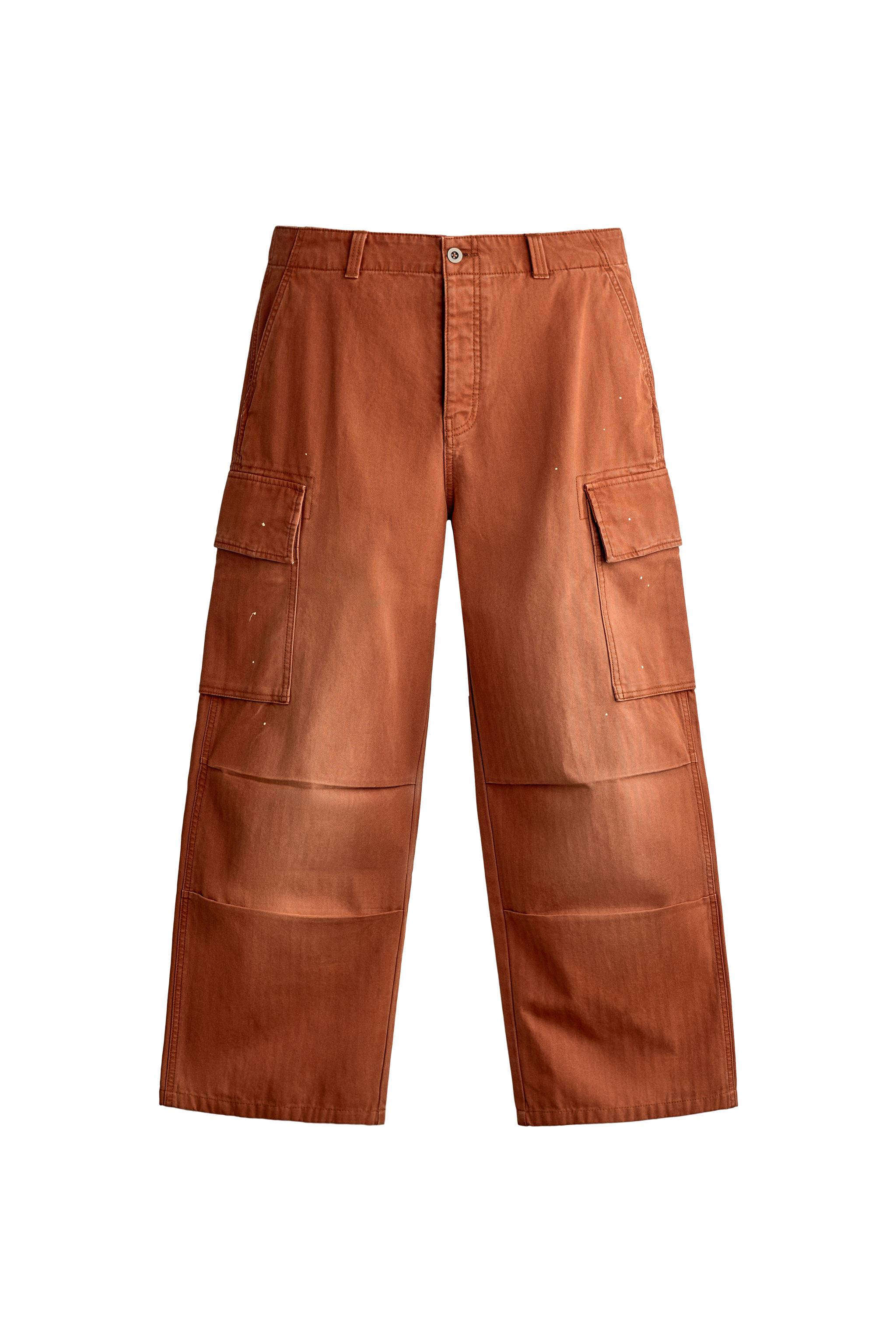 Брюки-карго в ёлочку из варёной ткани — ZARA
