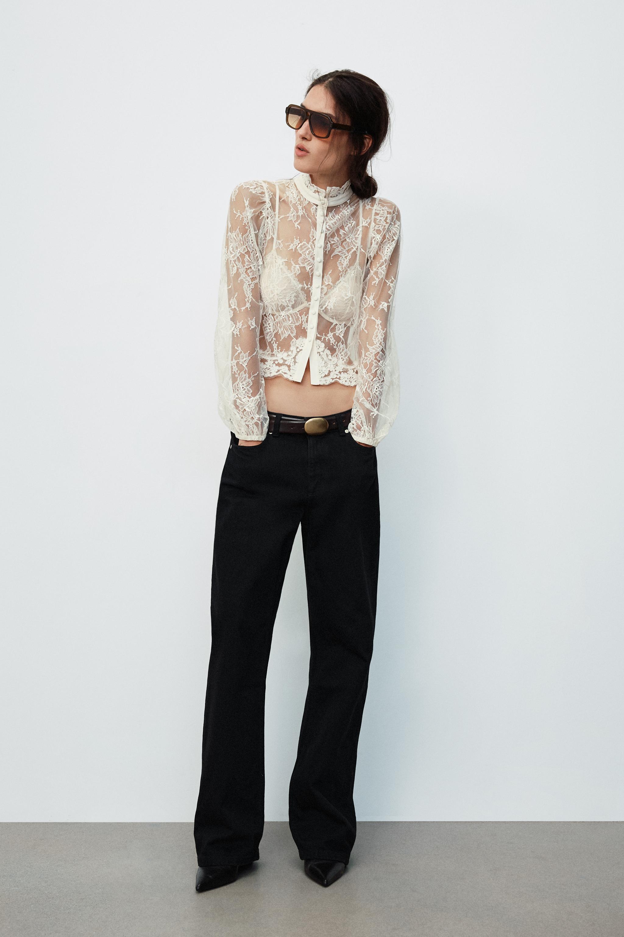 Топ с кружевной отделкой и пуговицами — ZARA