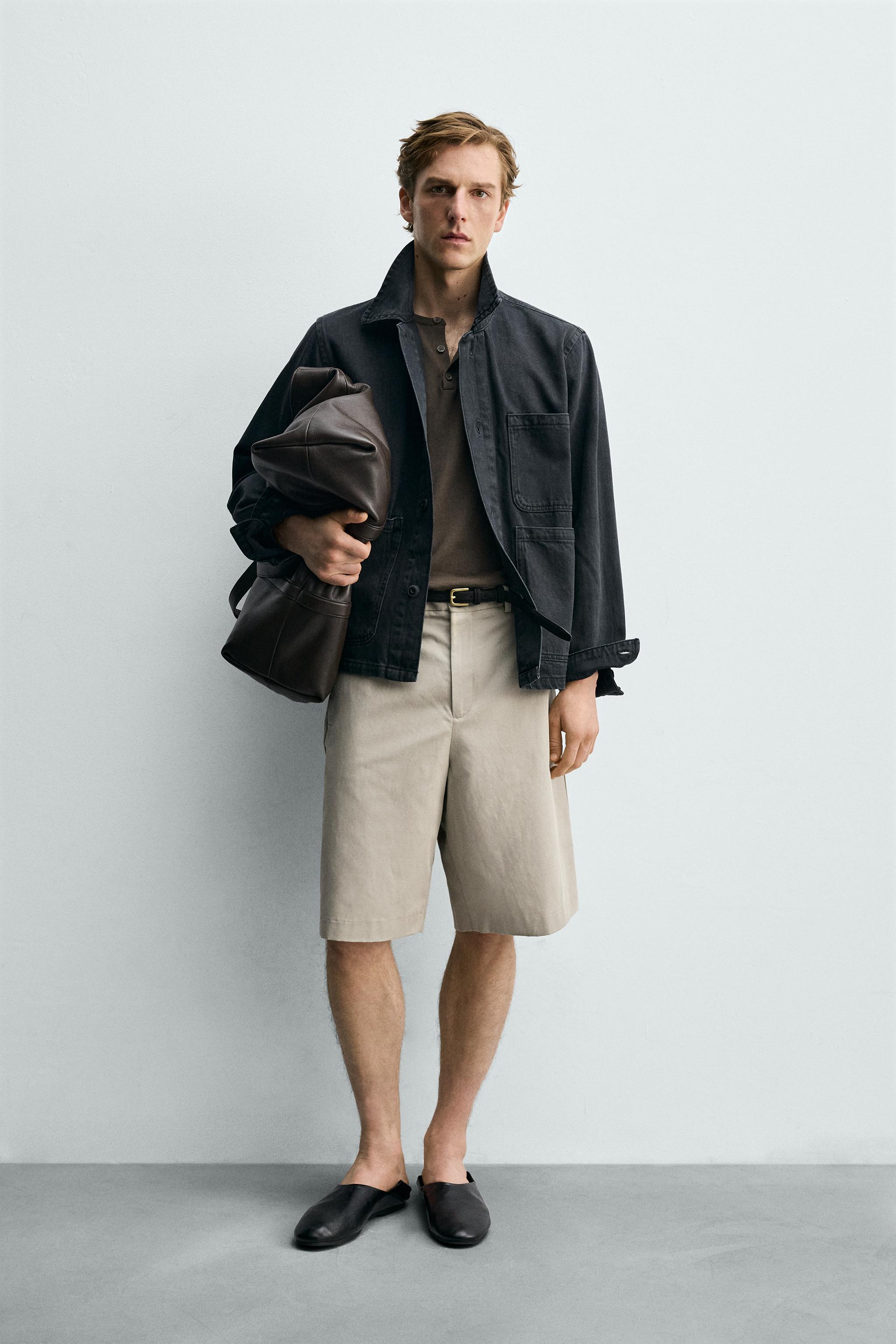 Бермуды свободного кроя из хлопково-льняной смеси — ZARA
