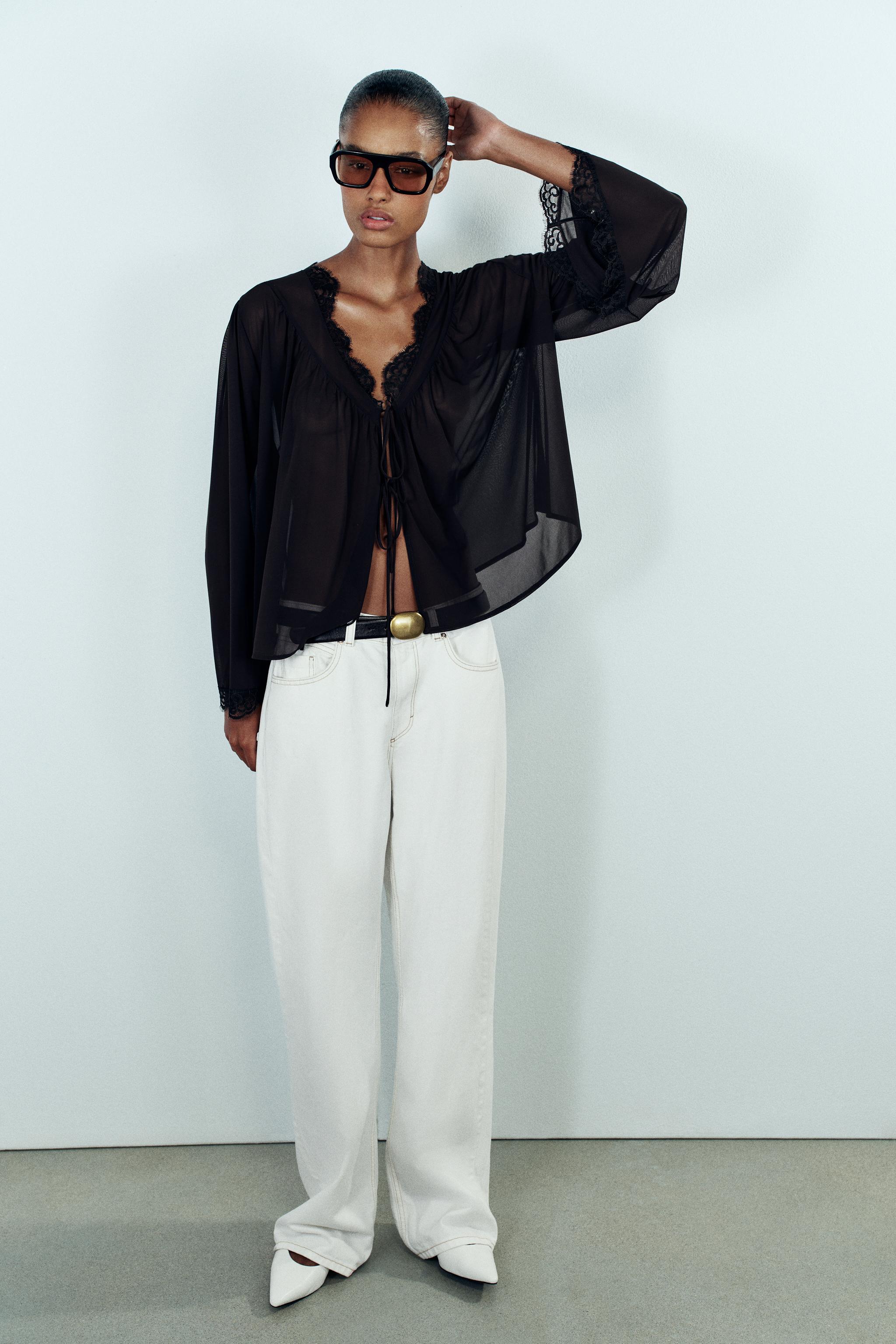 Блуза из кружева с завязками — ZARA