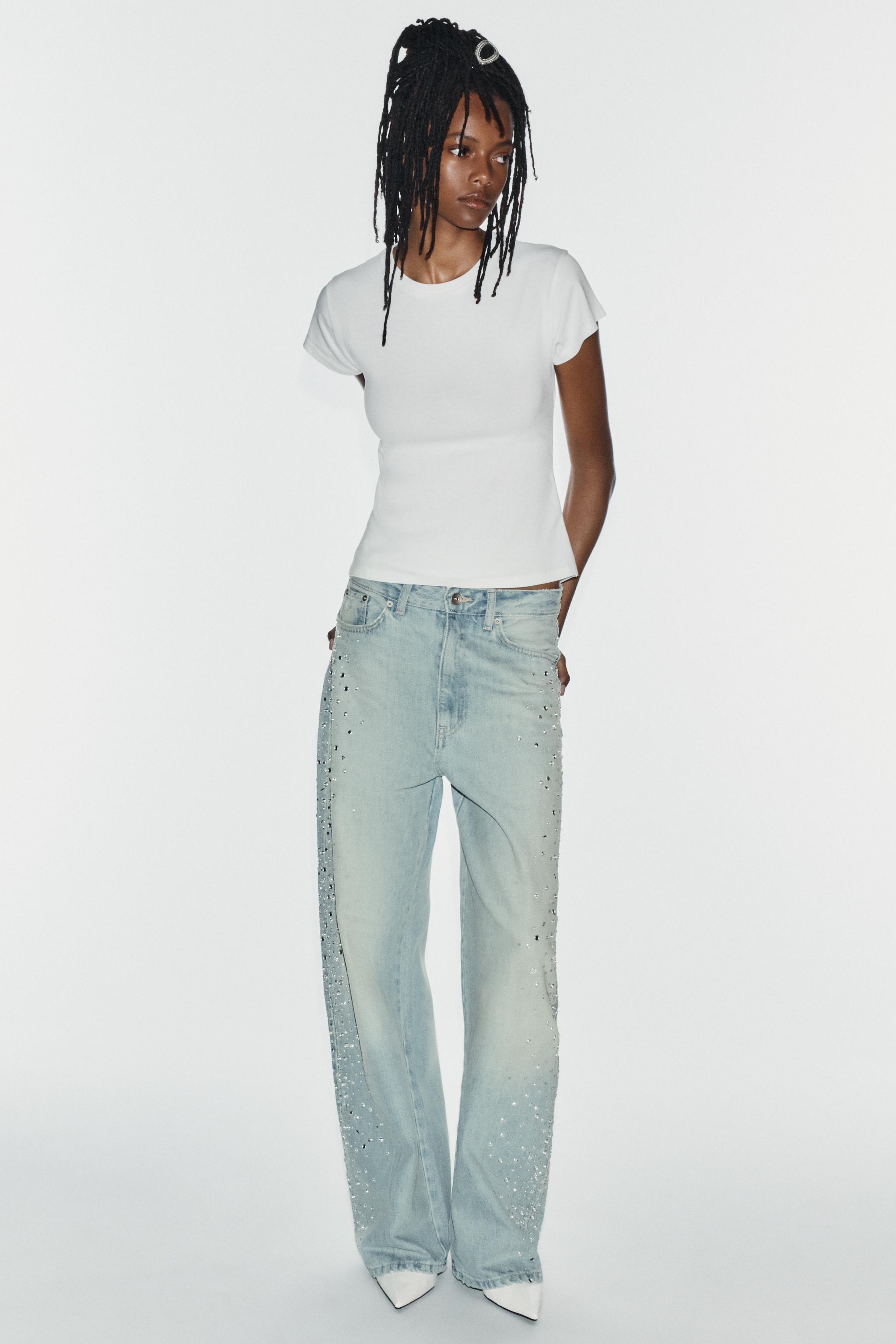 Джинсы свободного кроя с блестящими деталями — ZARA