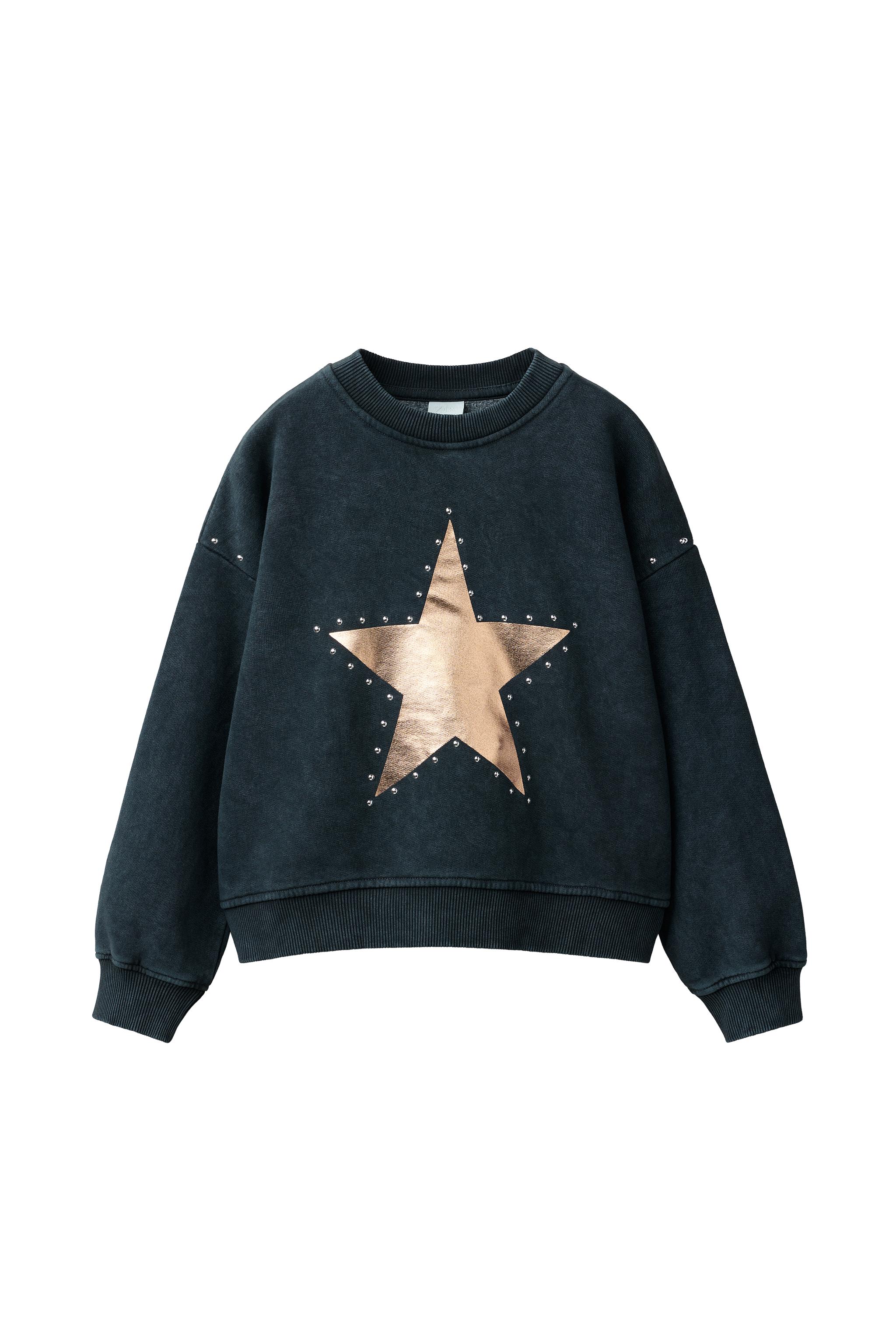 STUDDED STAR PRINT SWEATSHIRT — ZARA