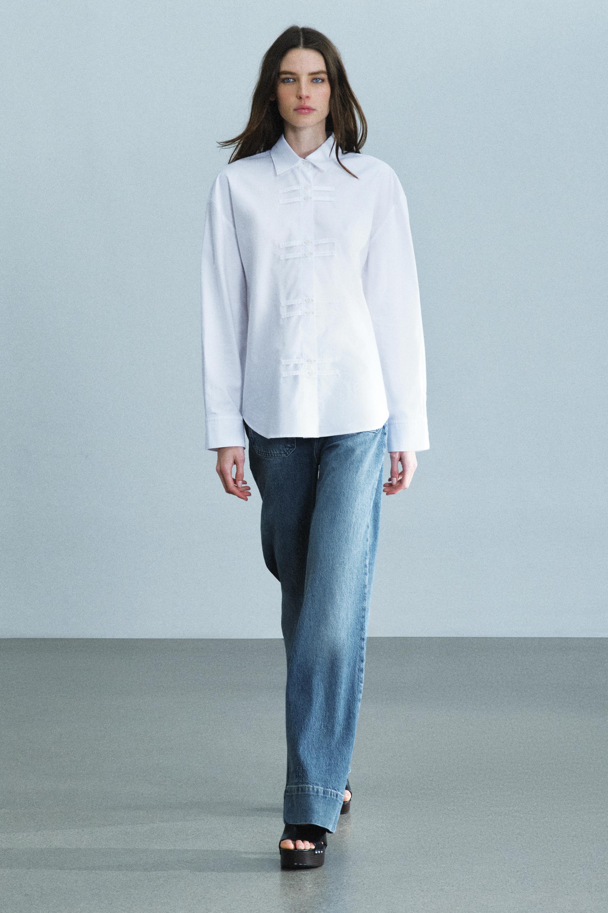 Рубашка Oxford ZW COLLECTION с застёжкой-лягушкой — ZARA