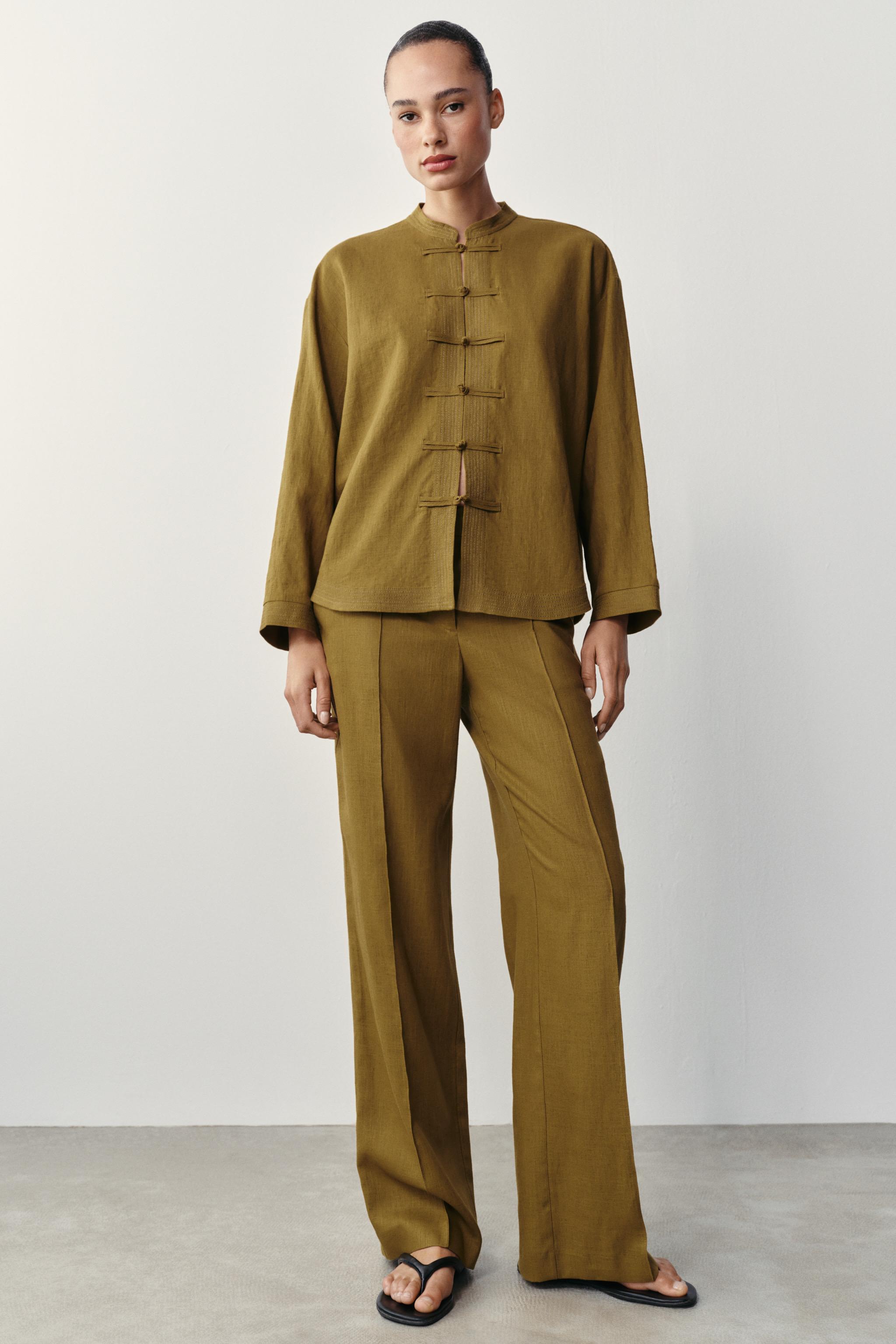 Брюки с прямыми штанинами из смесового льна — ZARA