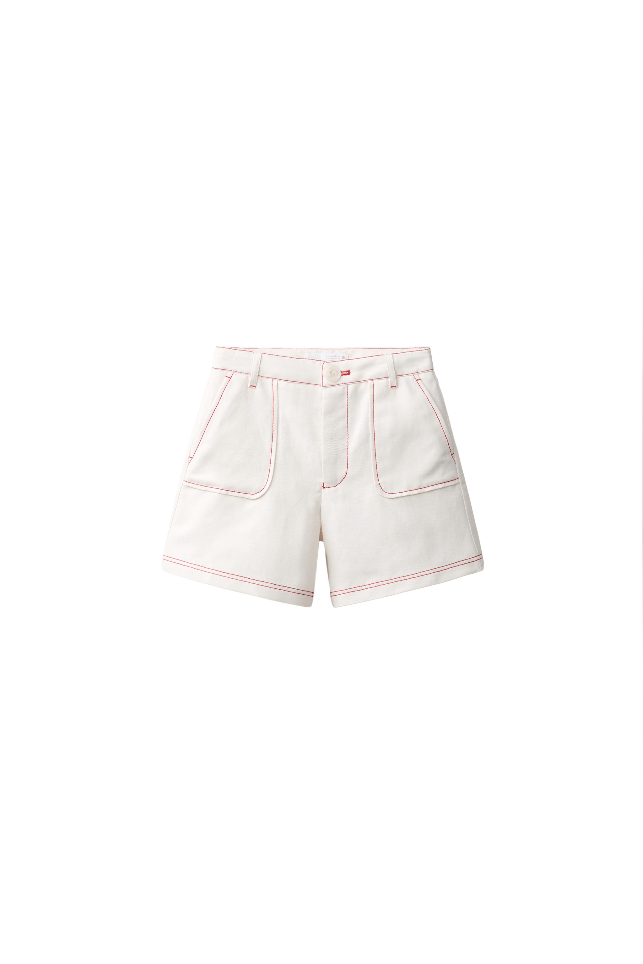 Бермуды с декоративной строчкой красного цвета — ZARA