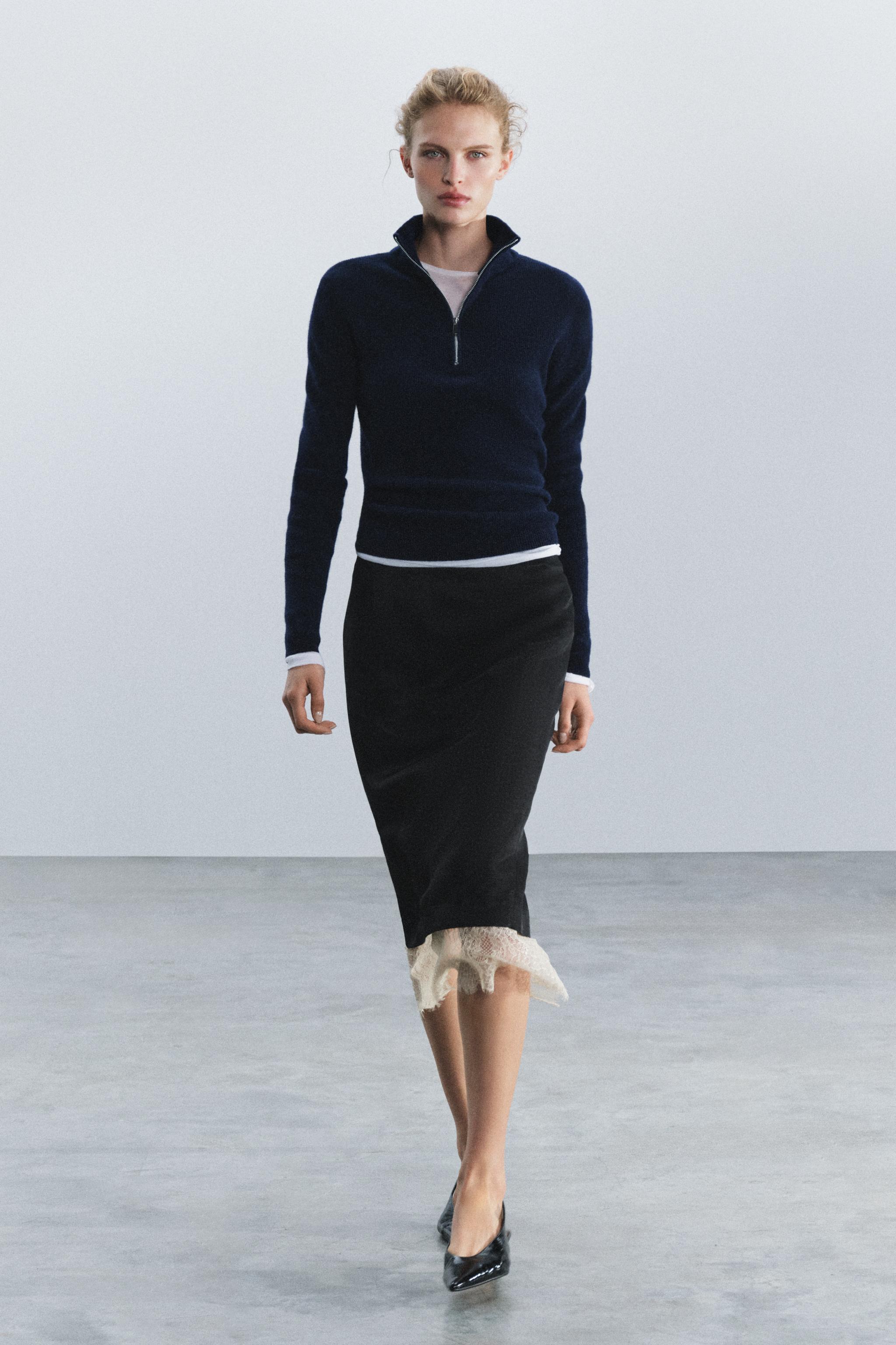 Юбка ZW COLLECTION с кружевной отделкой — ZARA