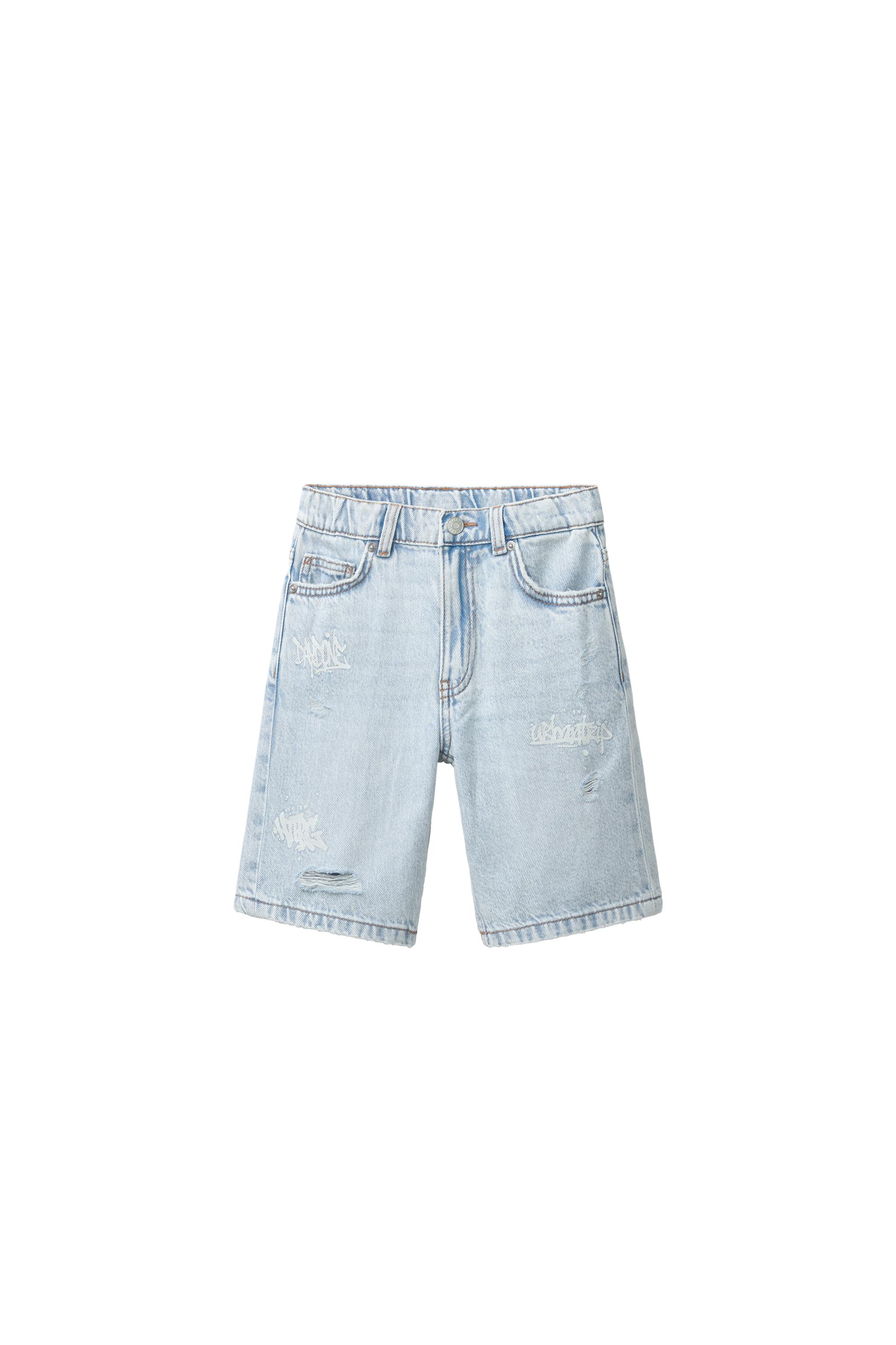 Потёртые бермуды из денима с граффити — ZARA