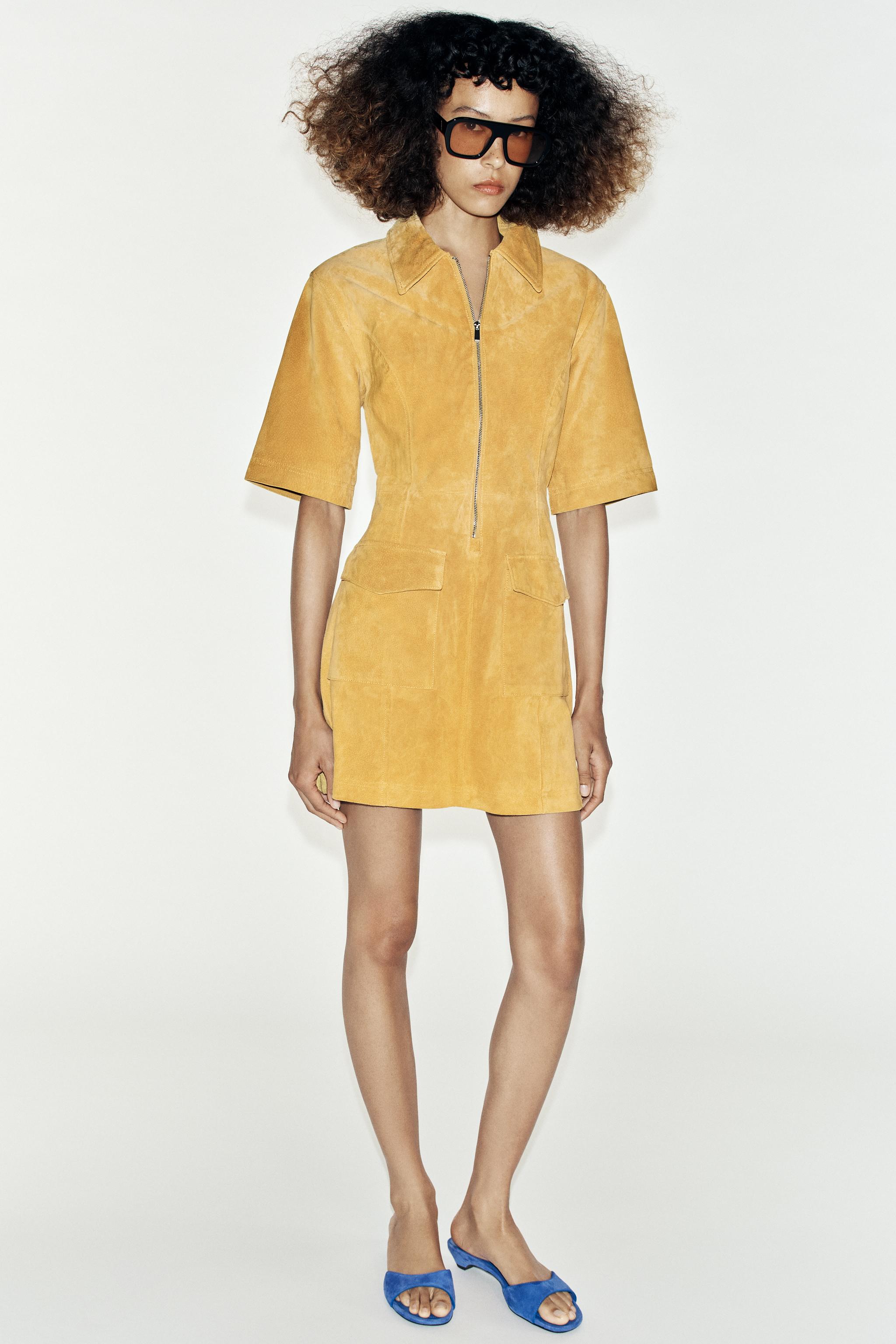 Мини-платье из натуральной кожи на молнии — ZARA