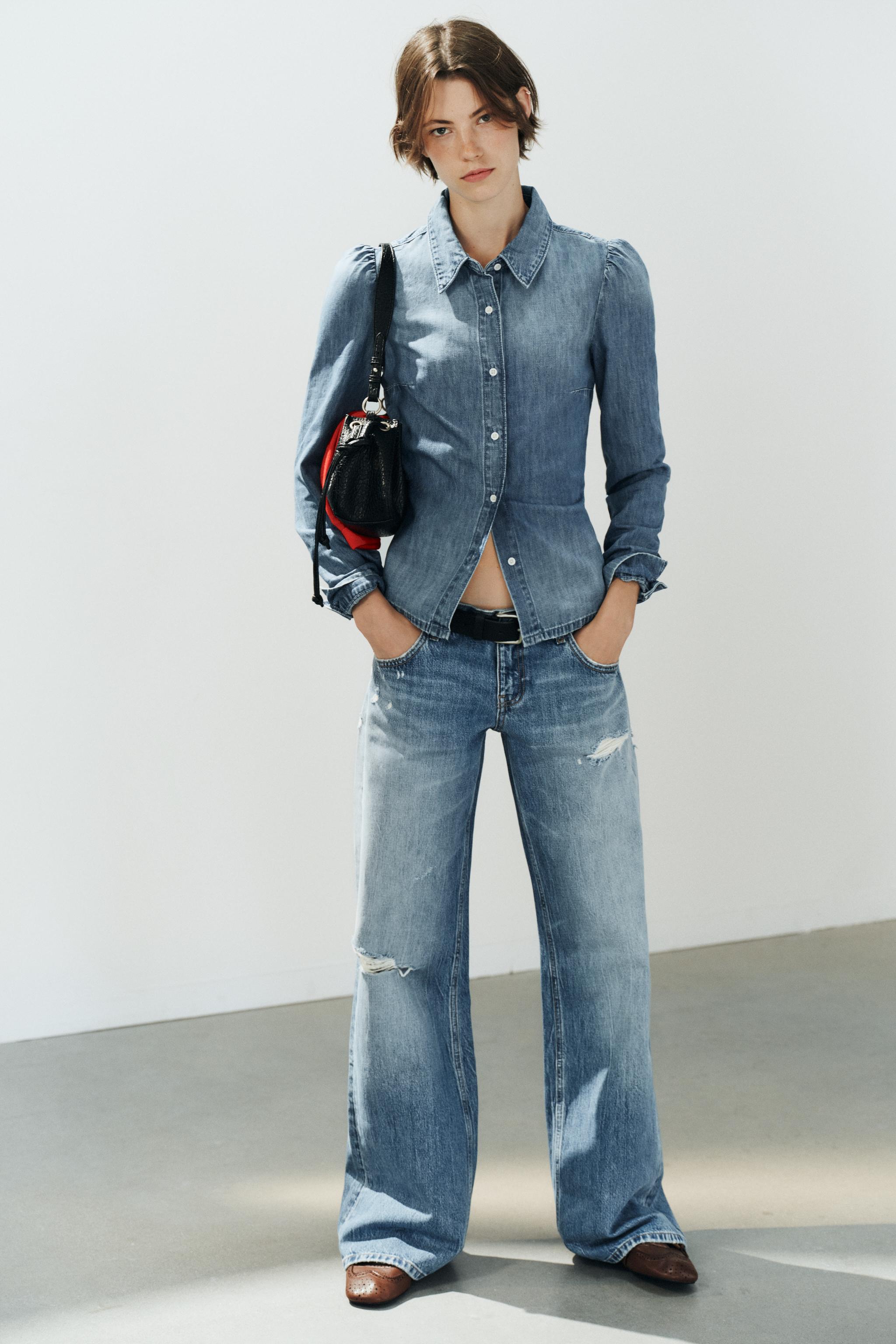 ДЖИНСОВАЯ РУБАШКА TRF СО СБОРКАМИ НА ПЛЕЧАХ — ZARA