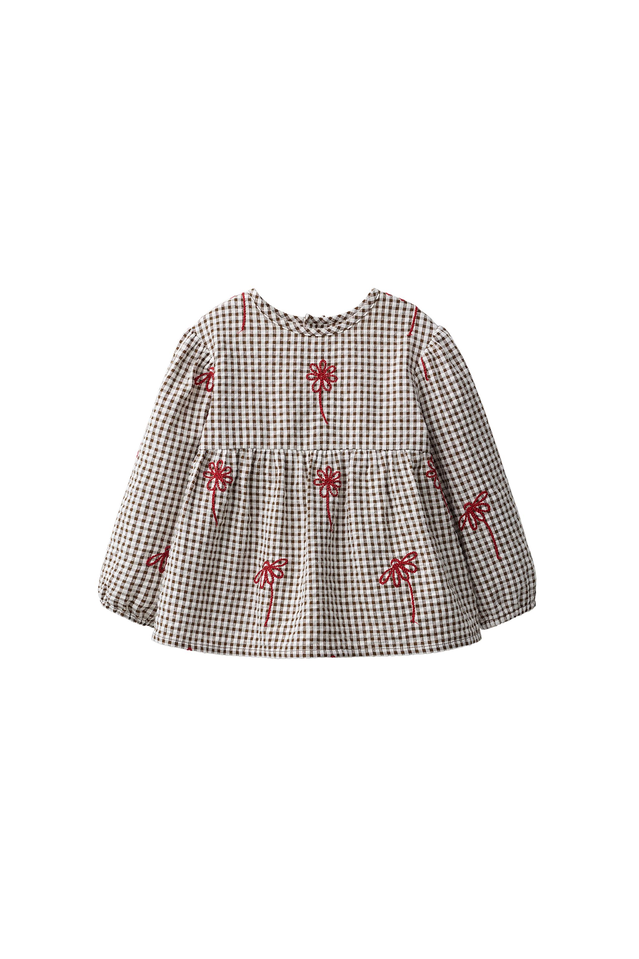 Блуза в мелкую клетку с цветочной вышивкой — ZARA
