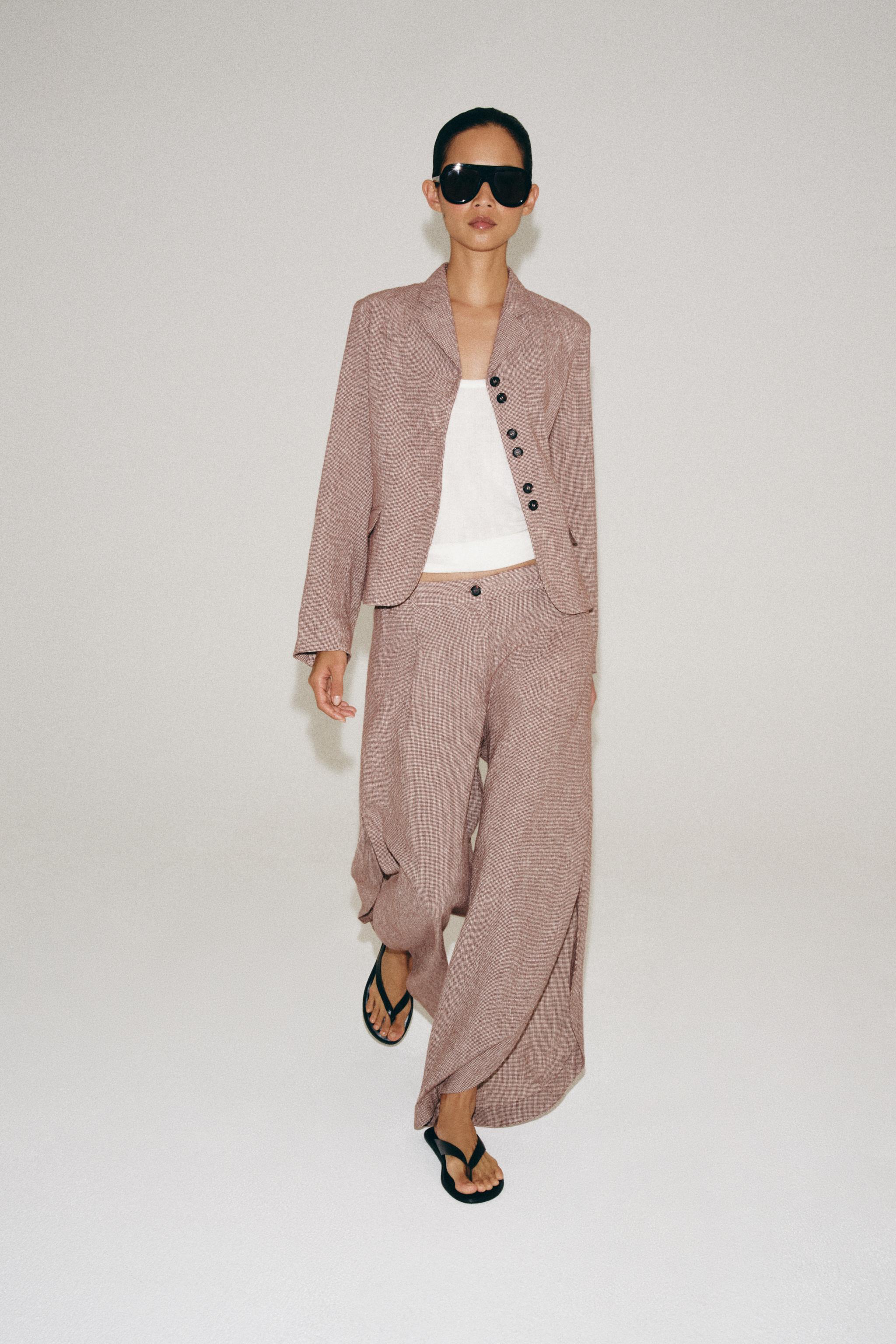 Брюки ZW COLLECTION из смесового льна с разрезами по бокам — ZARA