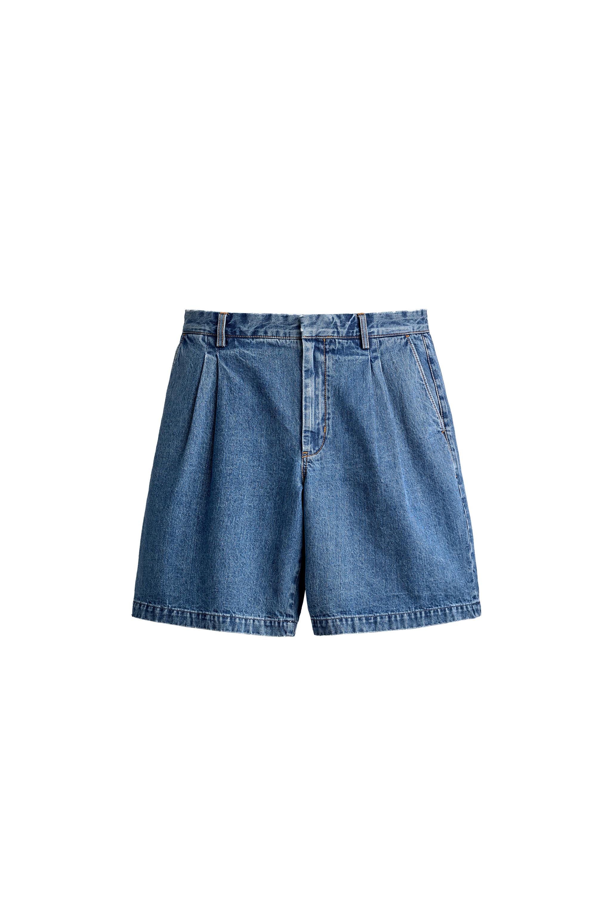 Бермуды из денима классического кроя в складку — ZARA