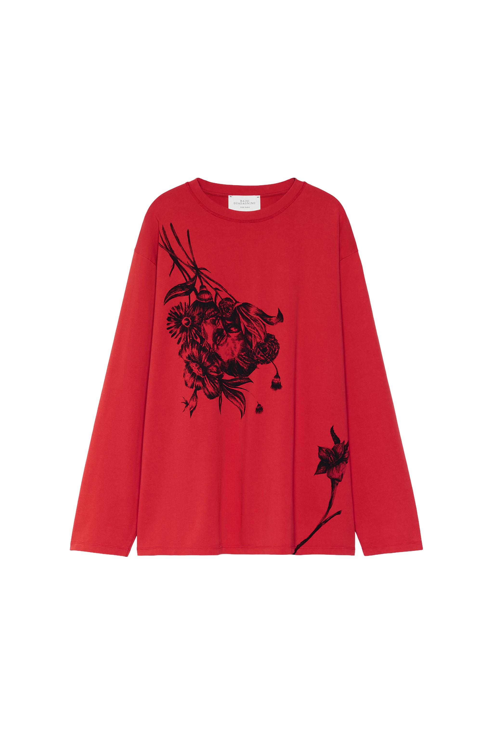 CONTRAST PRINT LONG SLEEVE T-SHIRT — ZARA