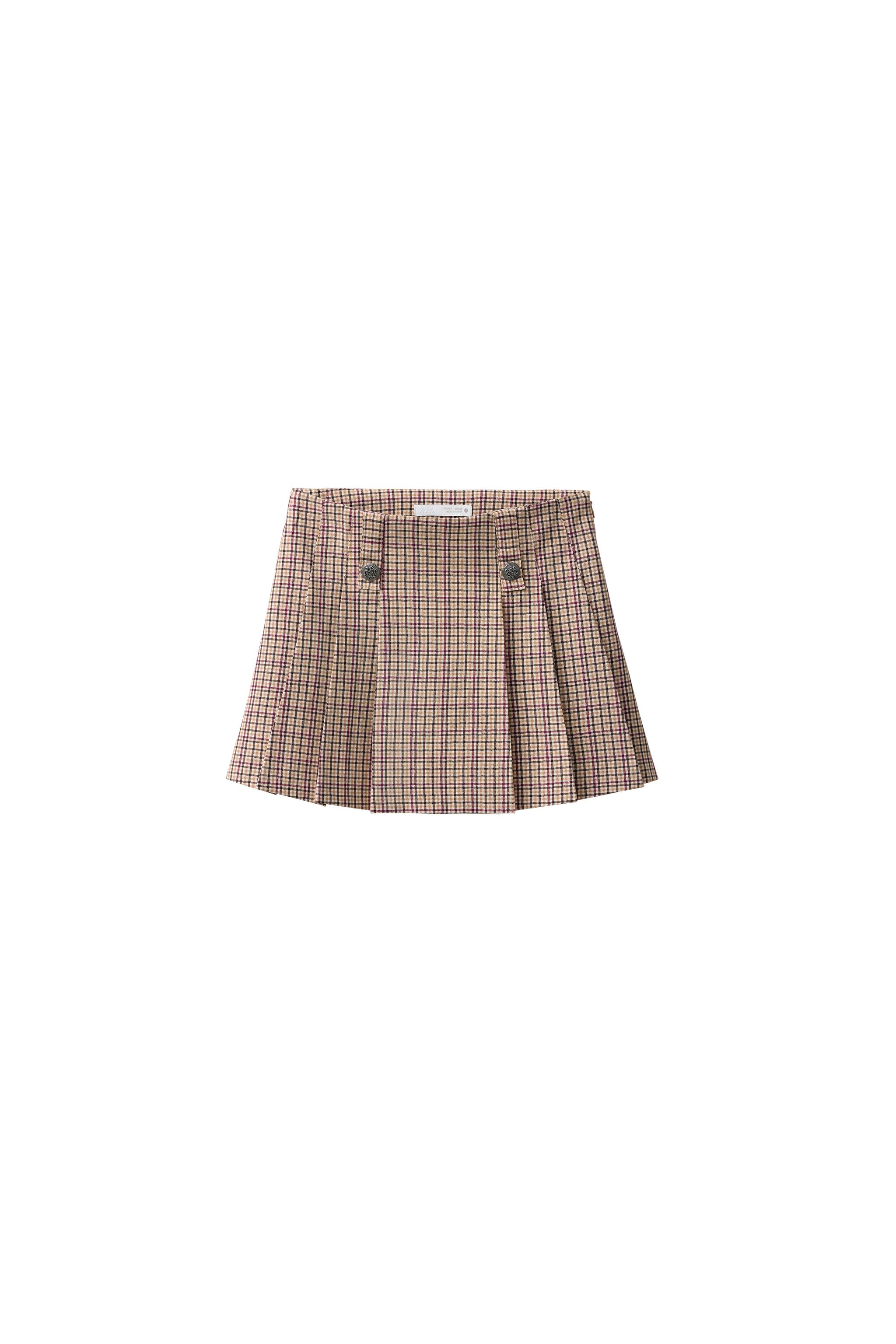 Юбка в складку в клетку с пуговицами — ZARA