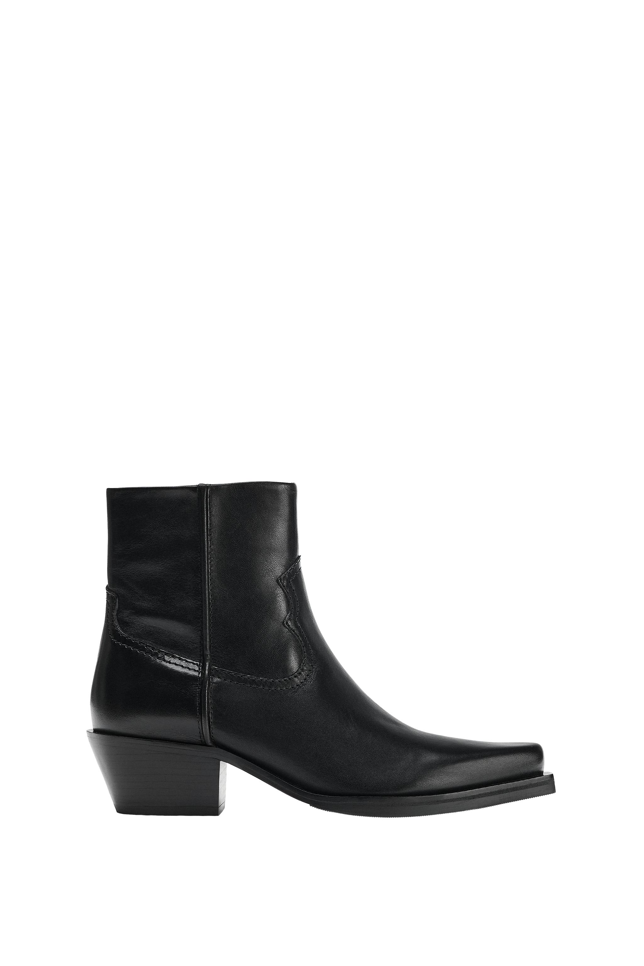 Кожаные ботильоны на каблуке ковбойского типа — ZARA