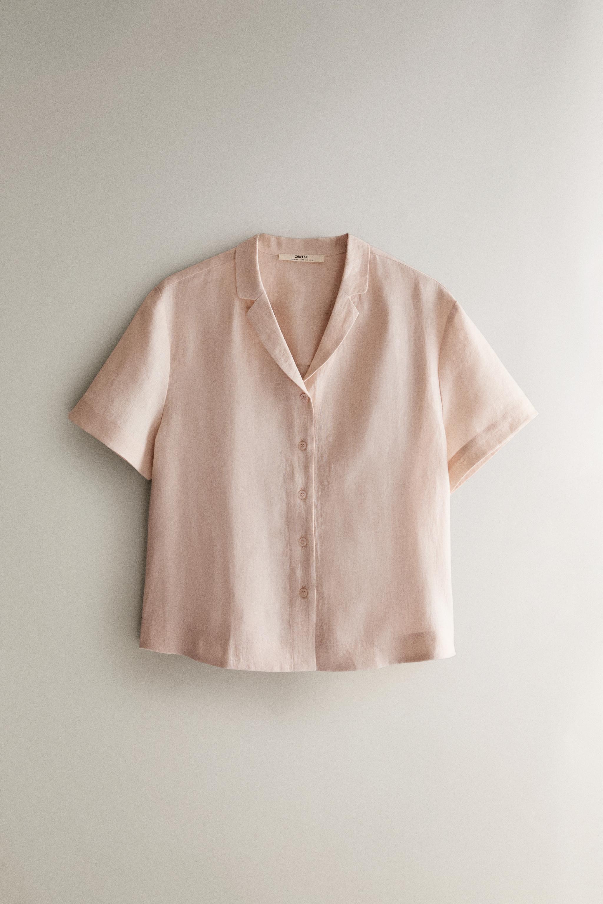 Рубашка из льна с коротким рукавом — ZARA