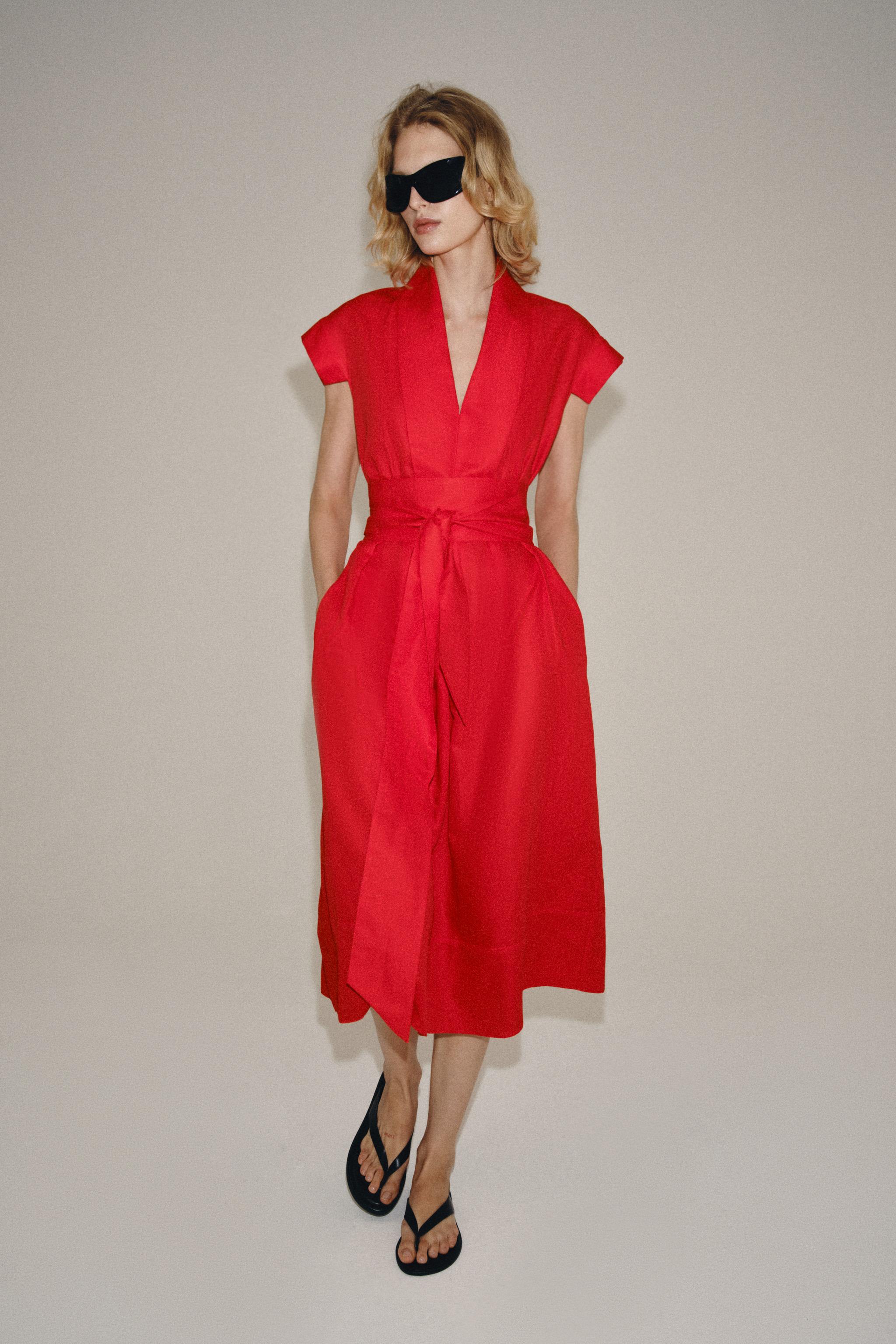 Платье миди ZW COLLECTION из смесового льна — ZARA